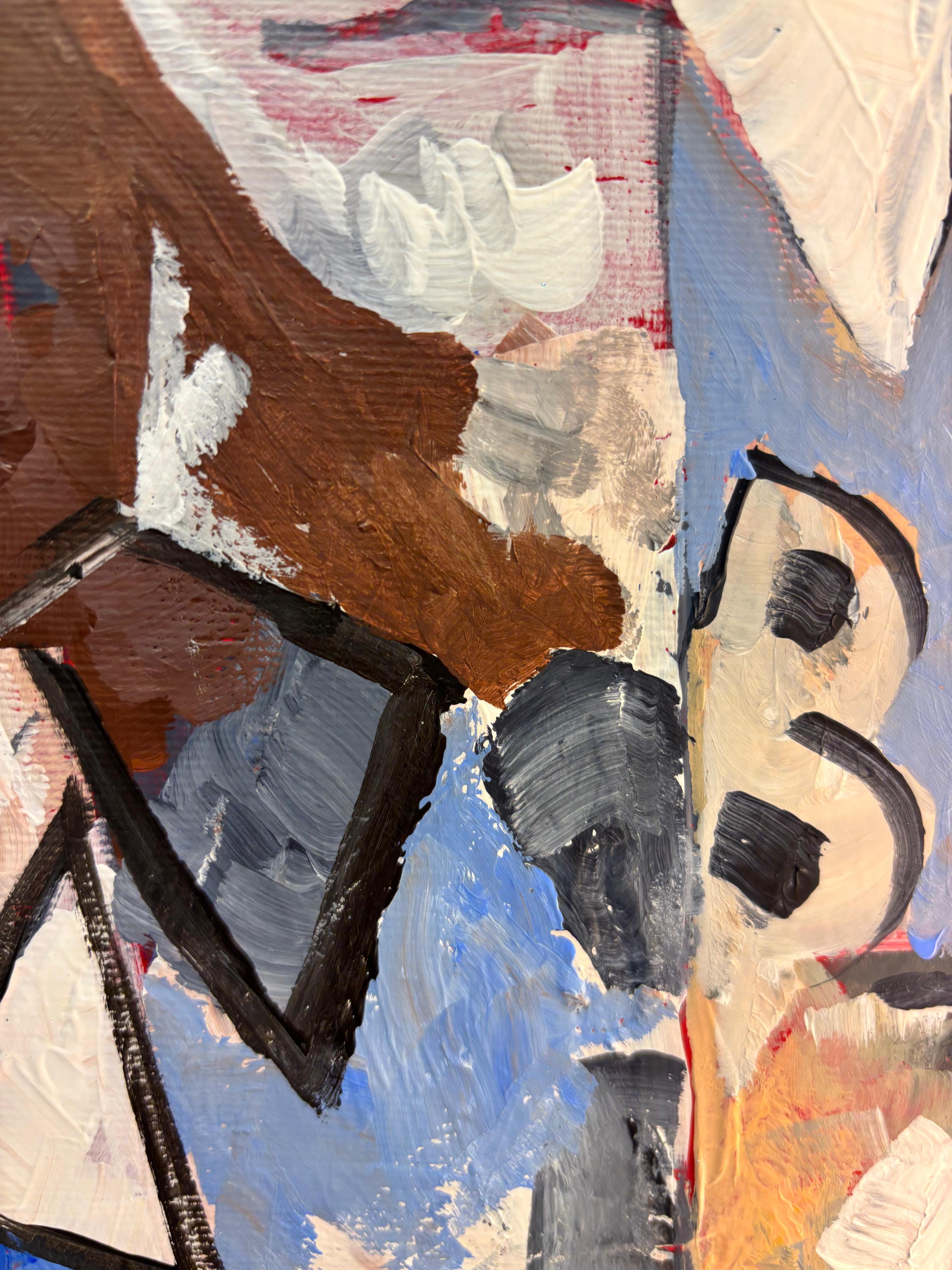 Hommage à Davide Bowie	
35 x 27 cm 	
Acrylic on canvas

Hommage à David Bowie is a bold and dynamic cubist portrait paying tribute to the legendary musician. Using Diachronic Cubism, Mathias deconstructs Bowie’s many personas into fragmented yet