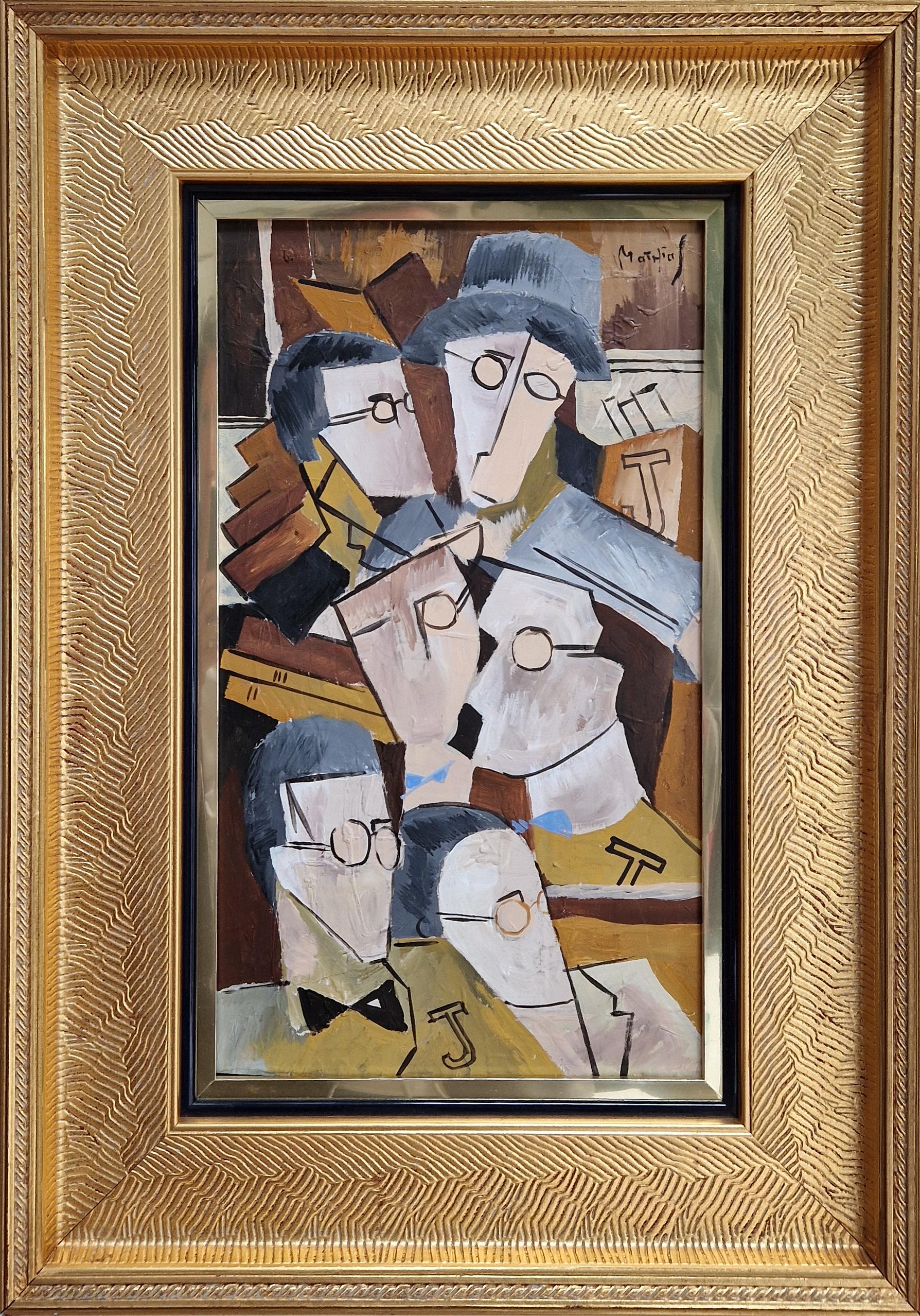 "James Joyce, Portrait aux Livres" - Acrílico sobre lienzo Pintura cubista