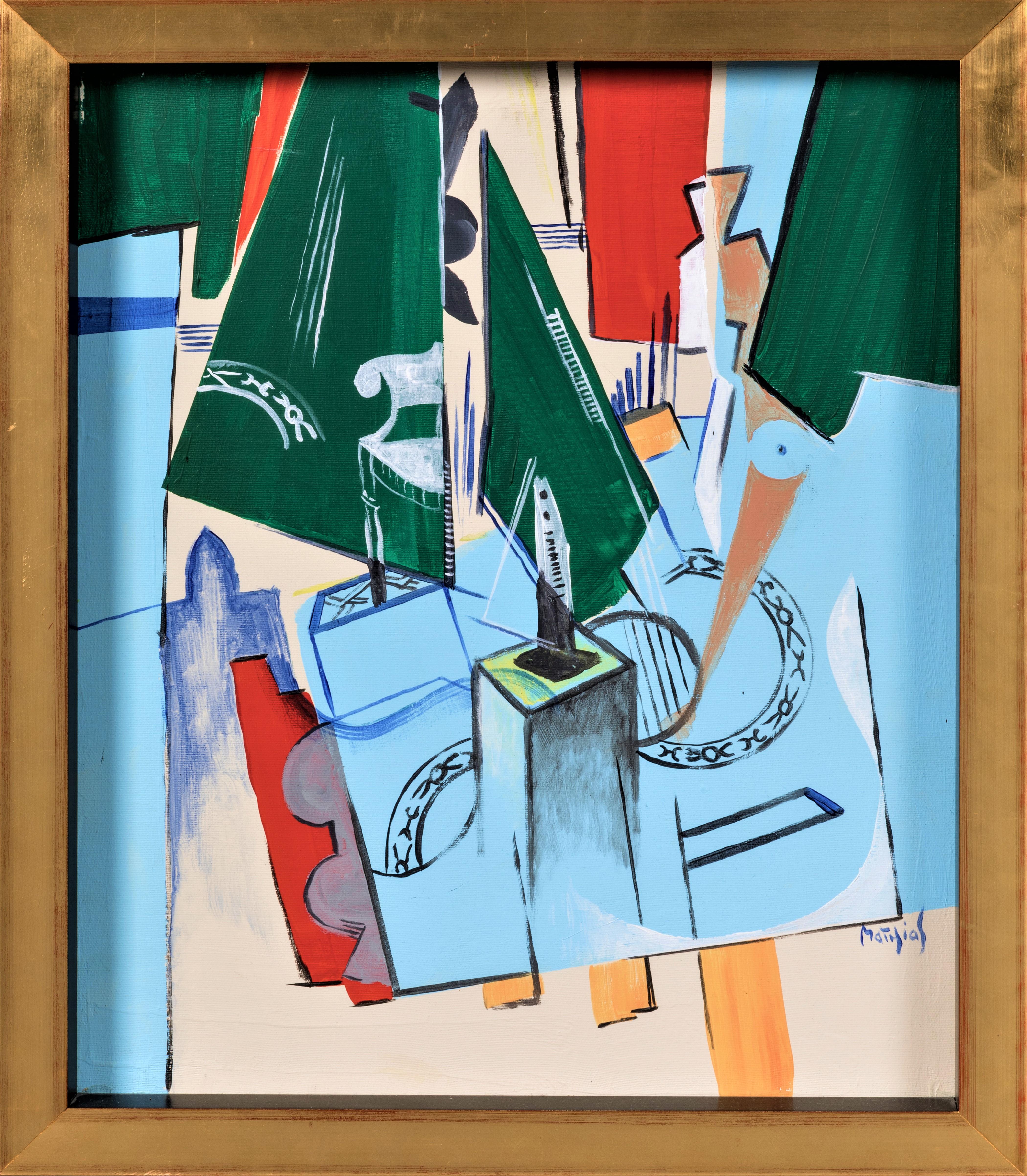 Grégoire Mathias Figurative Painting - Journée dans lAtelier – Interior Scene in Diachronic Cubism, Acrylic on Canvas