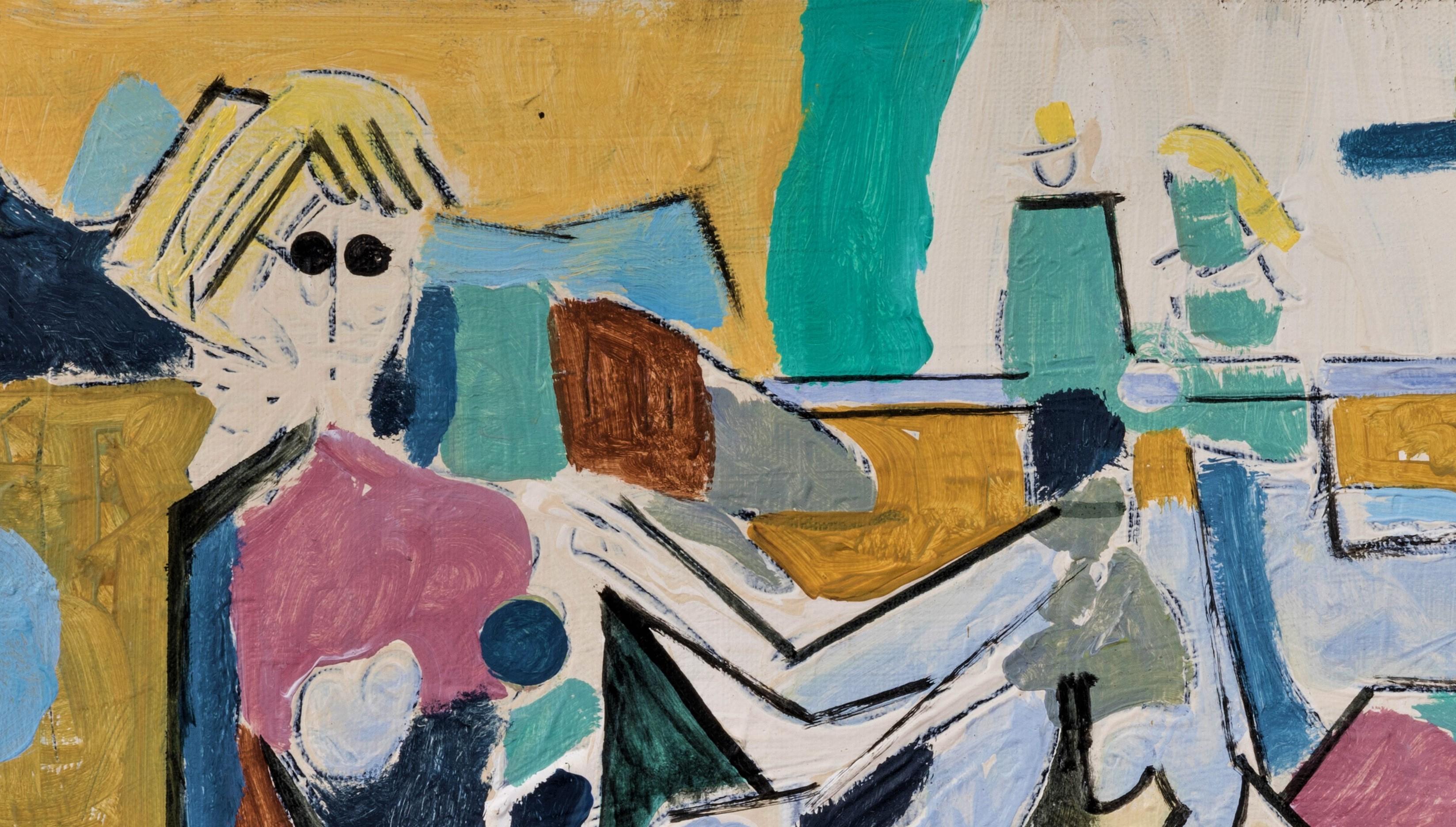 Journée de Fête à Arcachon - Composizione figurativa cubista nel cubismo diacronico - Figurative Painting Marrone di Grégoire Mathias