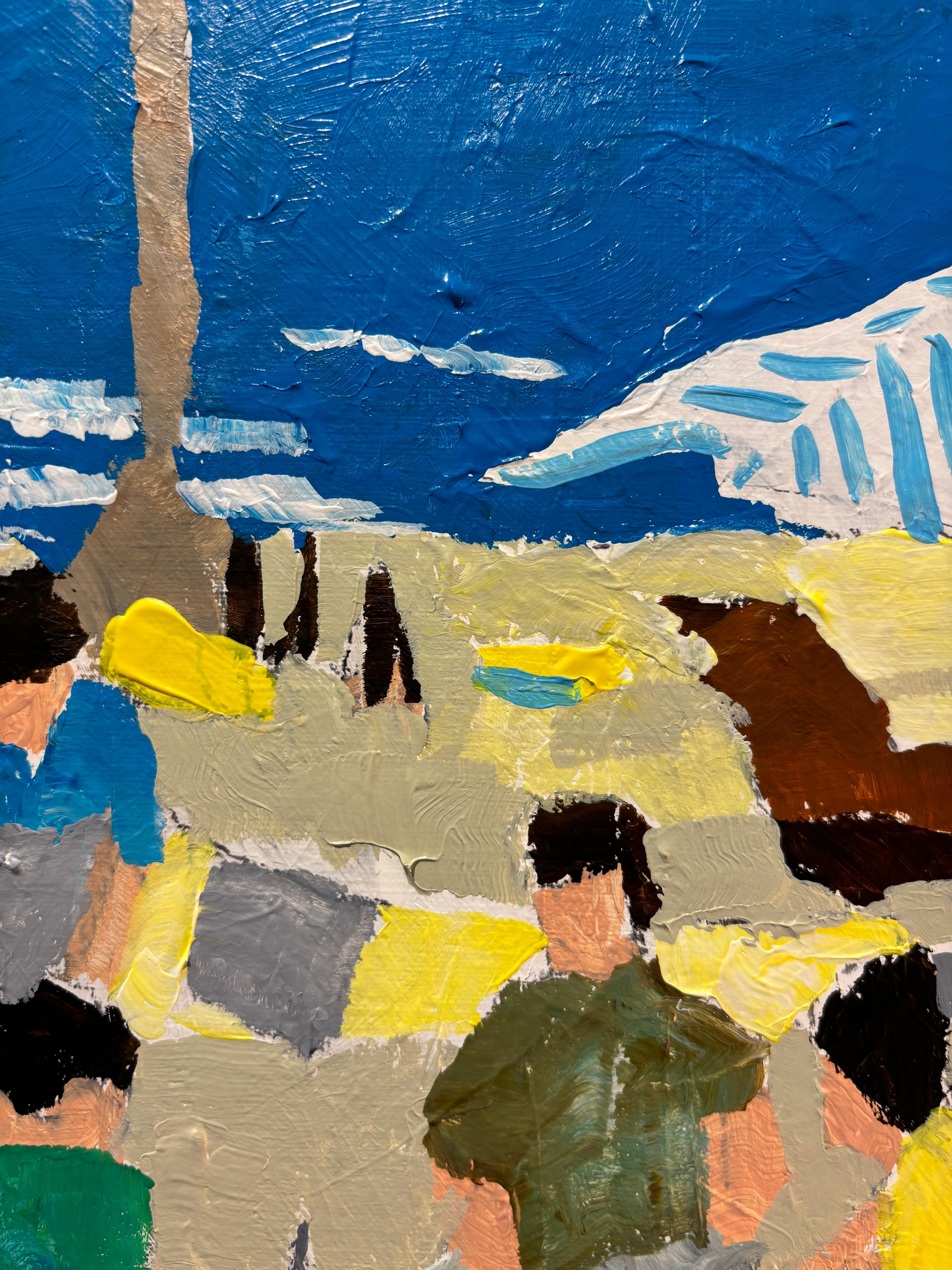 La Plage à 12h - Scena di spiaggia illuminata dal sole, stile figurativo contemporaneo, di G Mathias - Landscape Painting Marrone di Grégoire Mathias