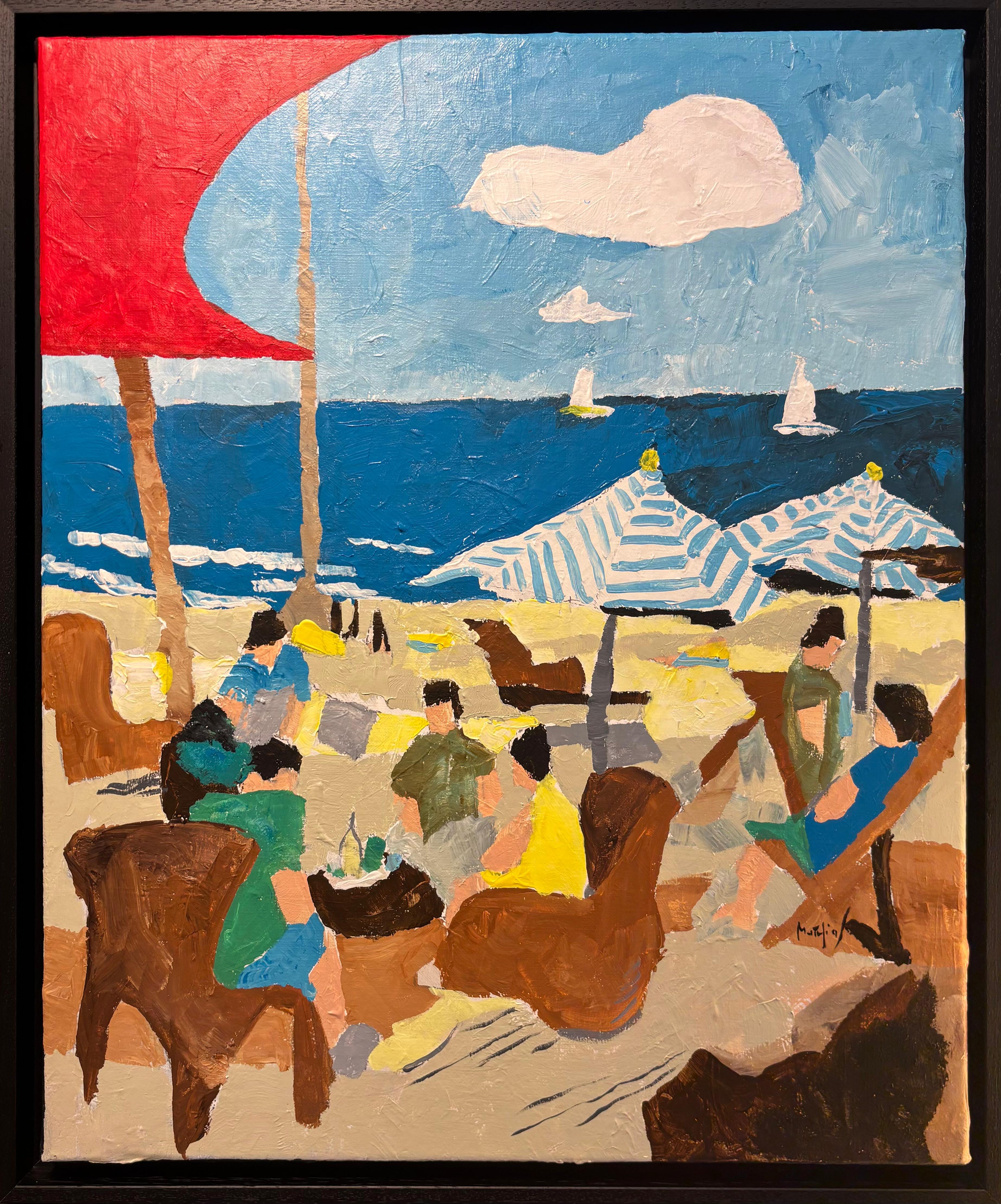La Plage à 12h - Scena di spiaggia illuminata dal sole, stile figurativo contemporaneo, di G Mathias