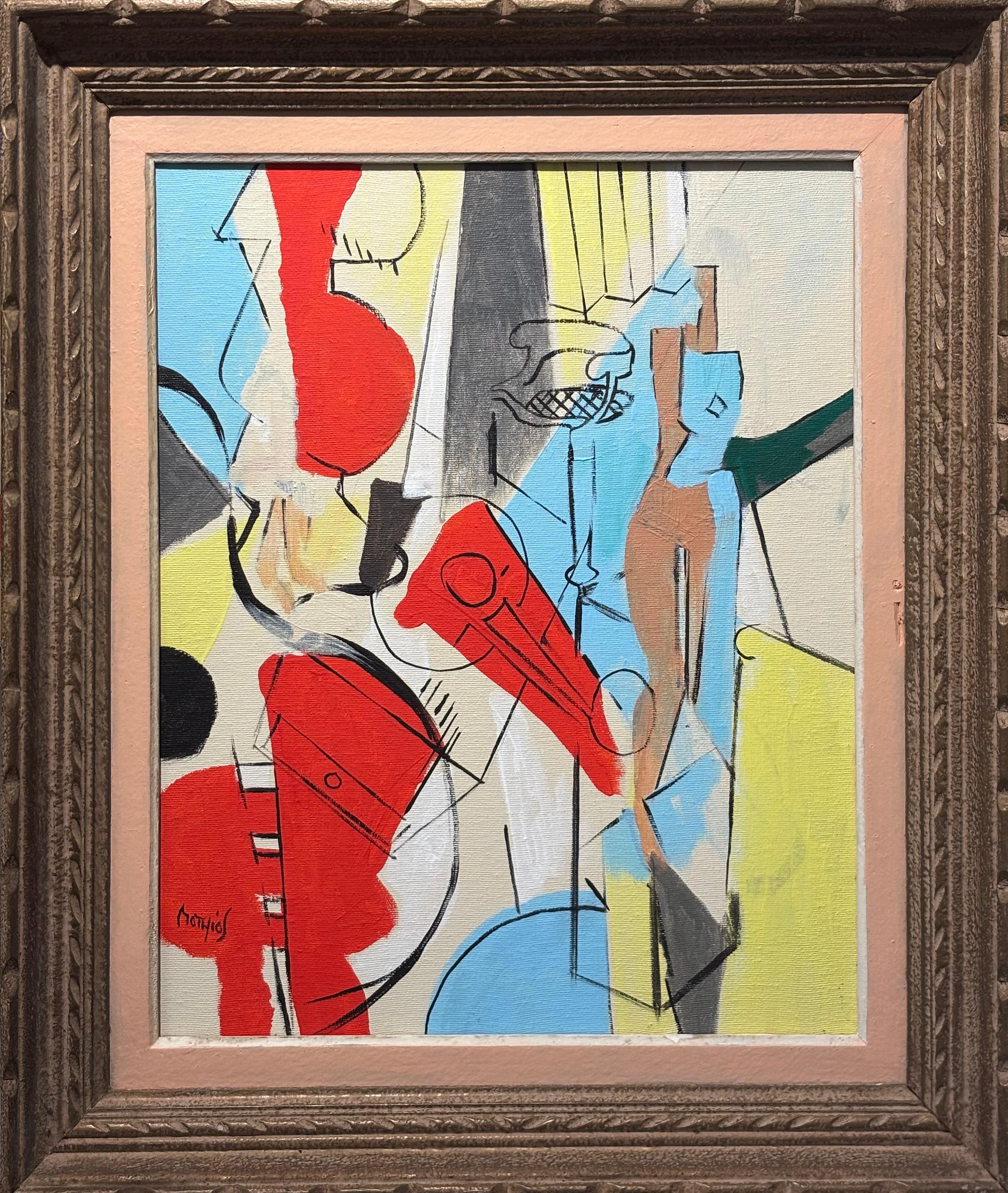 Mâtinée à l’atelier, Modern Cubist Acrylic Painting, Signed, 40x32 cm