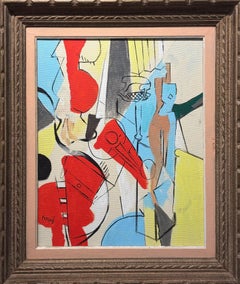 Mâtinée à l’atelier, Modern Cubist Acrylic Painting, Signed, 40x32 cm