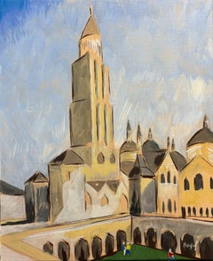 Peinture moderne d'architecture de cathédrale française, Palette naturelle Acrylique sur toile