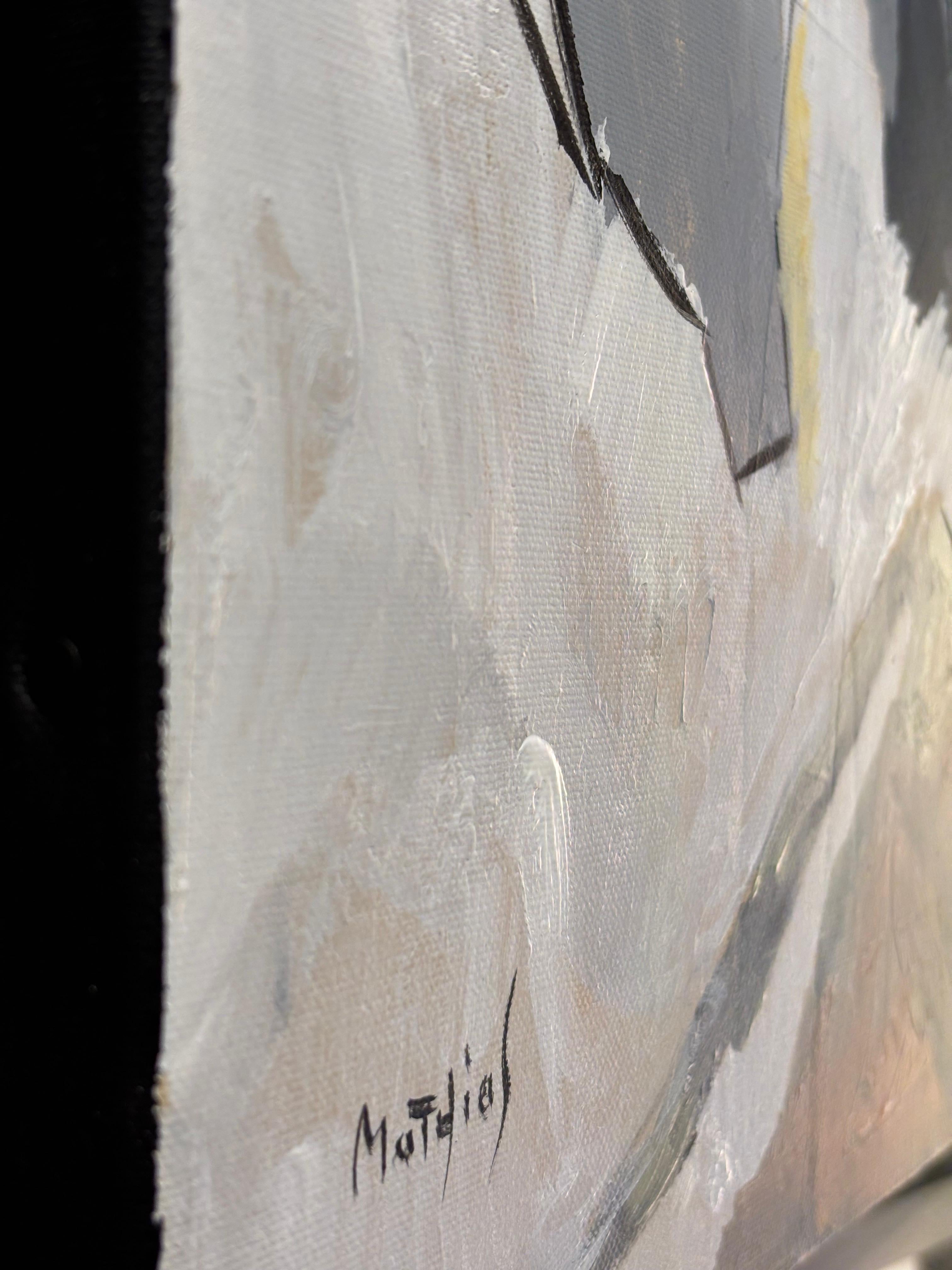 Trois Instants en Mai — Cubist Portrait in Soft Tones, Acrylic on Canvas, 2025 - Gray Figurative Painting by Grégoire Mathias