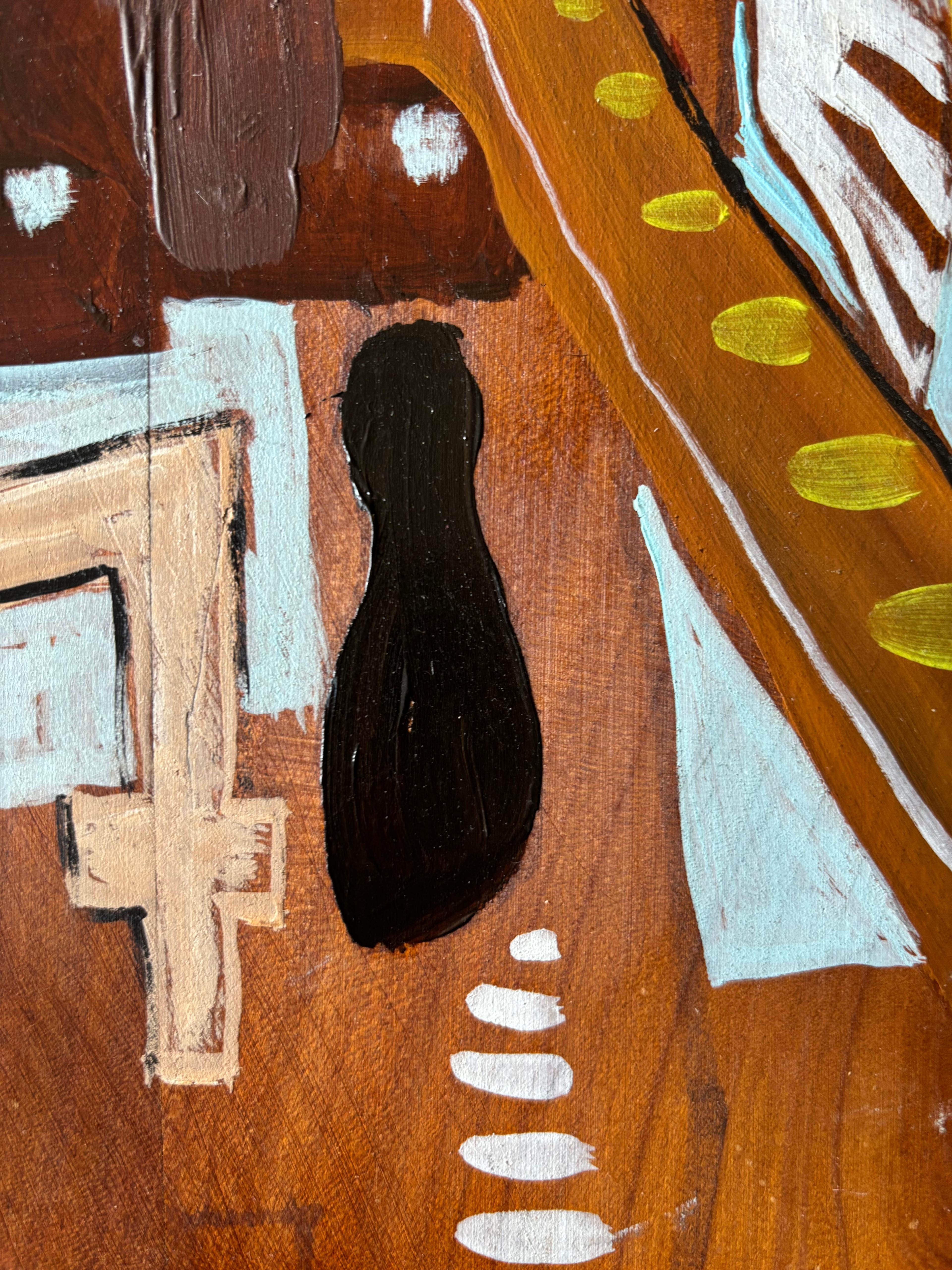 Now by Grégoire Mathias – Cubist Acrylic on Wood Depicting a Marathon Runner For Sale 9
