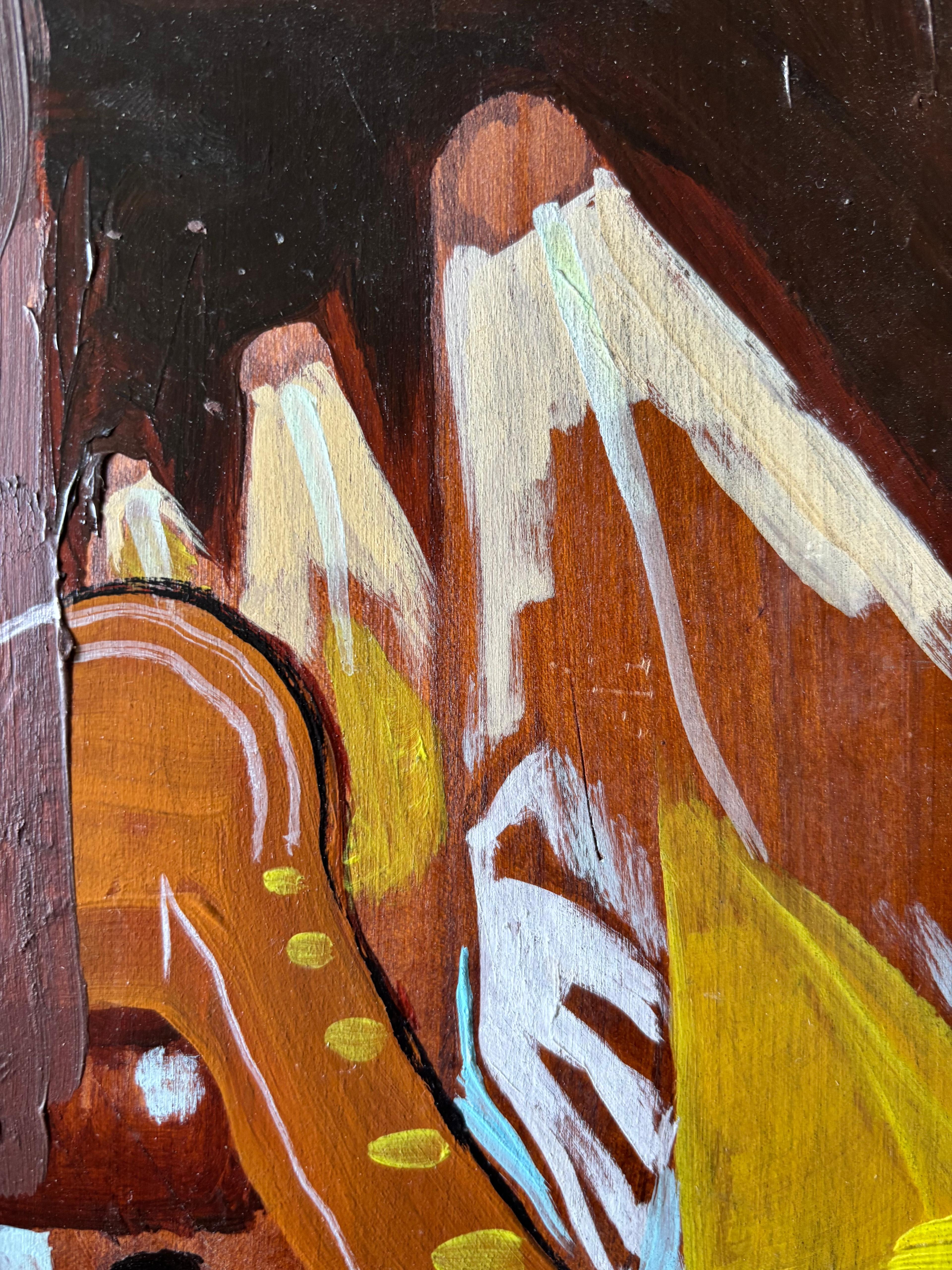 Now by Grégoire Mathias – Cubist Acrylic on Wood Depicting a Marathon Runner For Sale 11