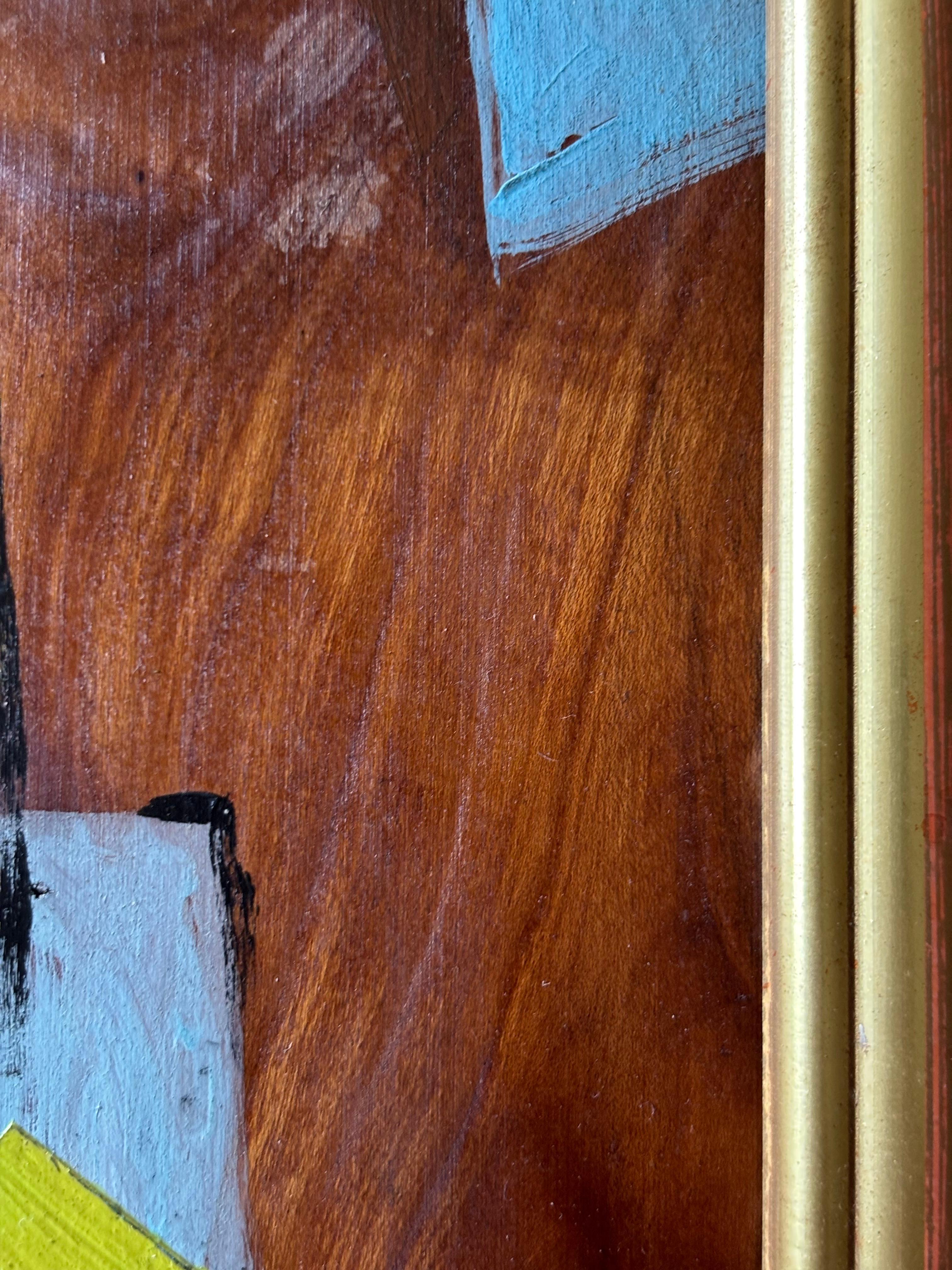 Now by Grégoire Mathias – Cubist Acrylic on Wood Depicting a Marathon Runner For Sale 1