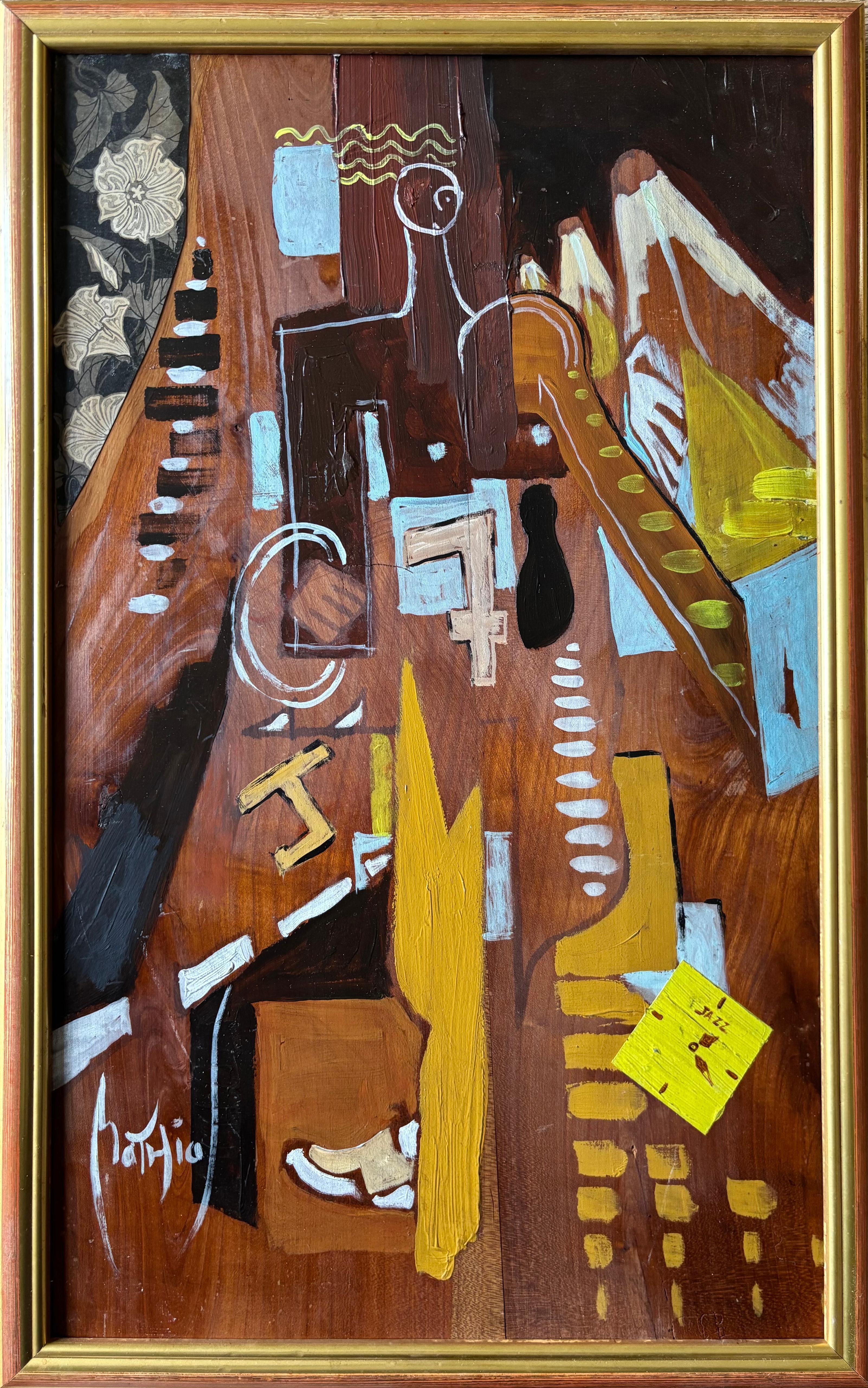 Ora di Grégoire Mathias - Acrilico cubista su legno raffigurante un maratoneta