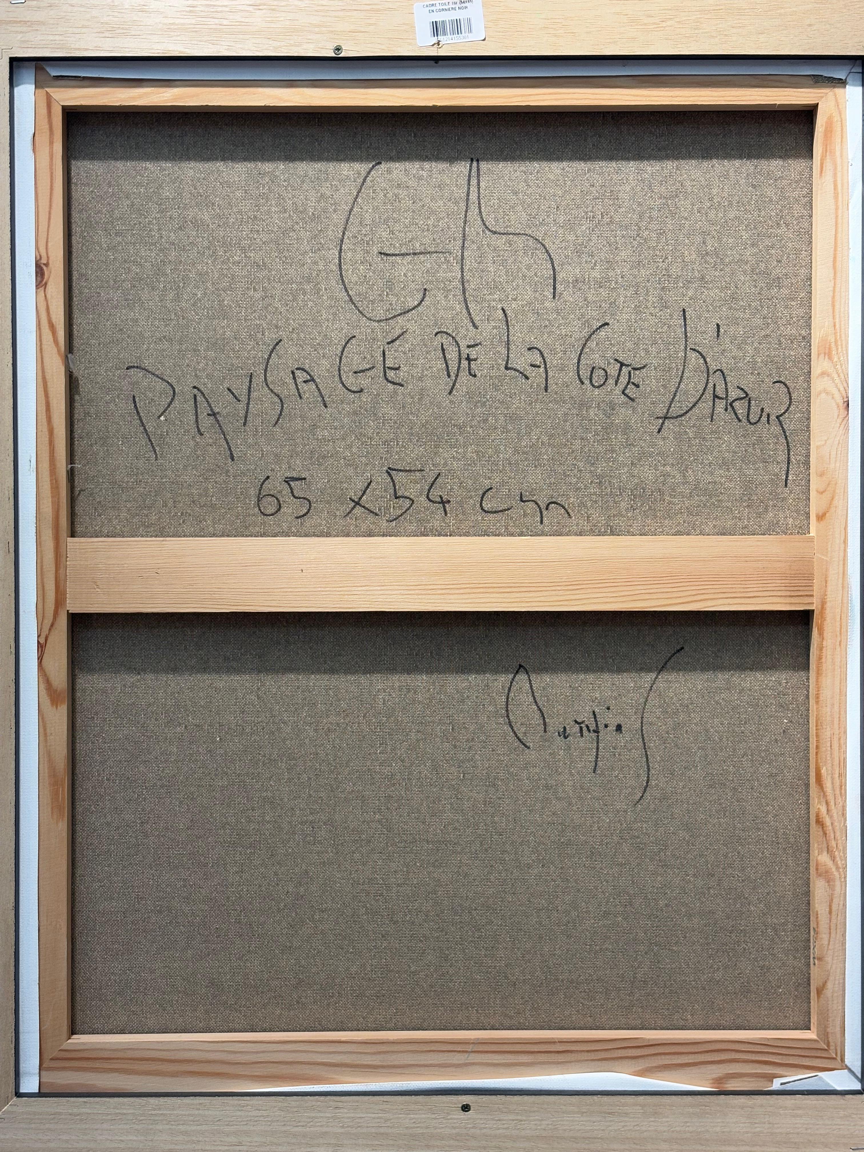 Paysage de la Côte d’Azur – Cubist French Riviera Scene, Oil & Acrylic on canvas – Painting von Grégoire Mathias