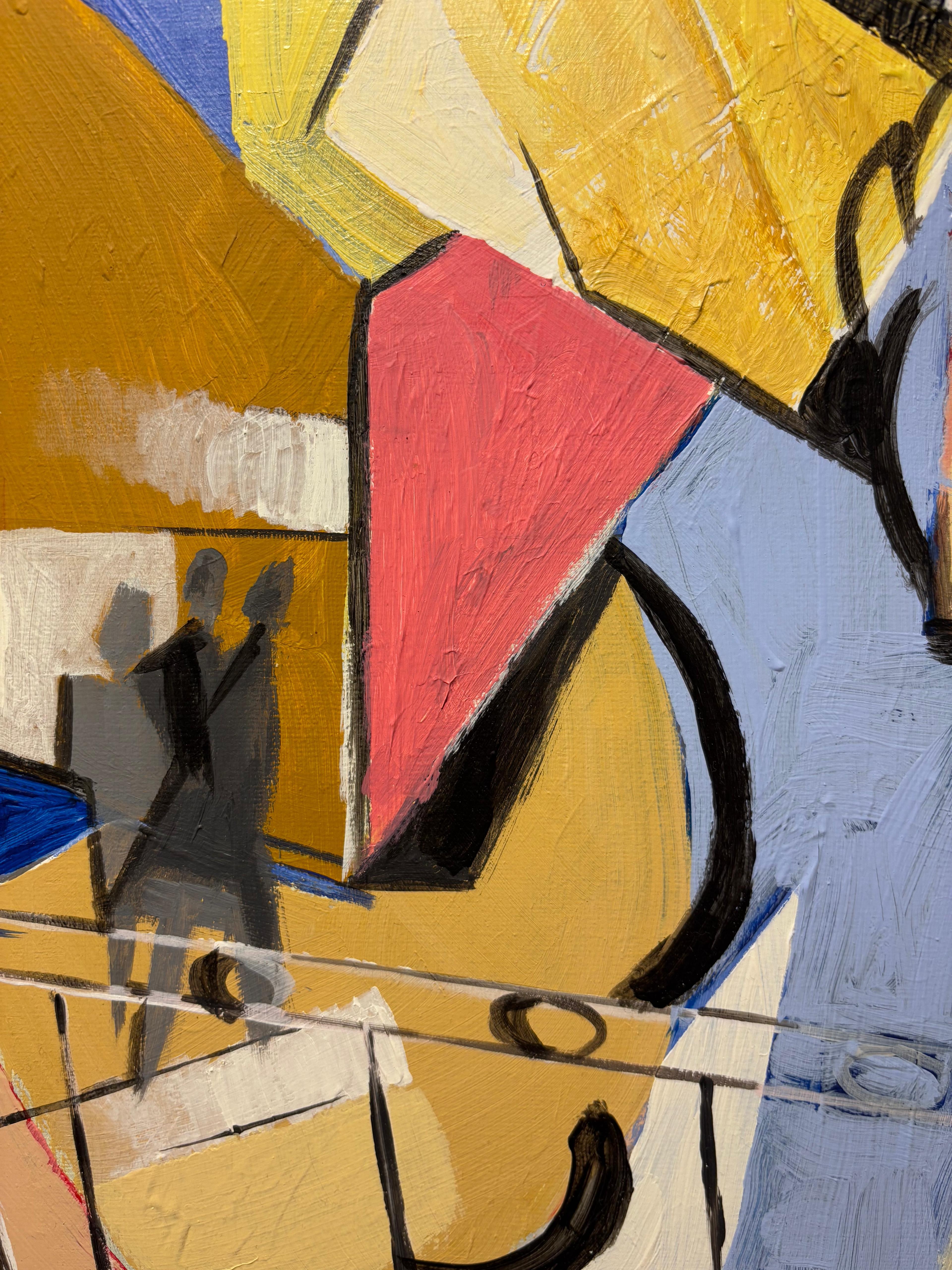 Paysage de la Côte d’Azur – Cubist French Riviera Scene, Oil & Acrylic on canvas im Angebot 1