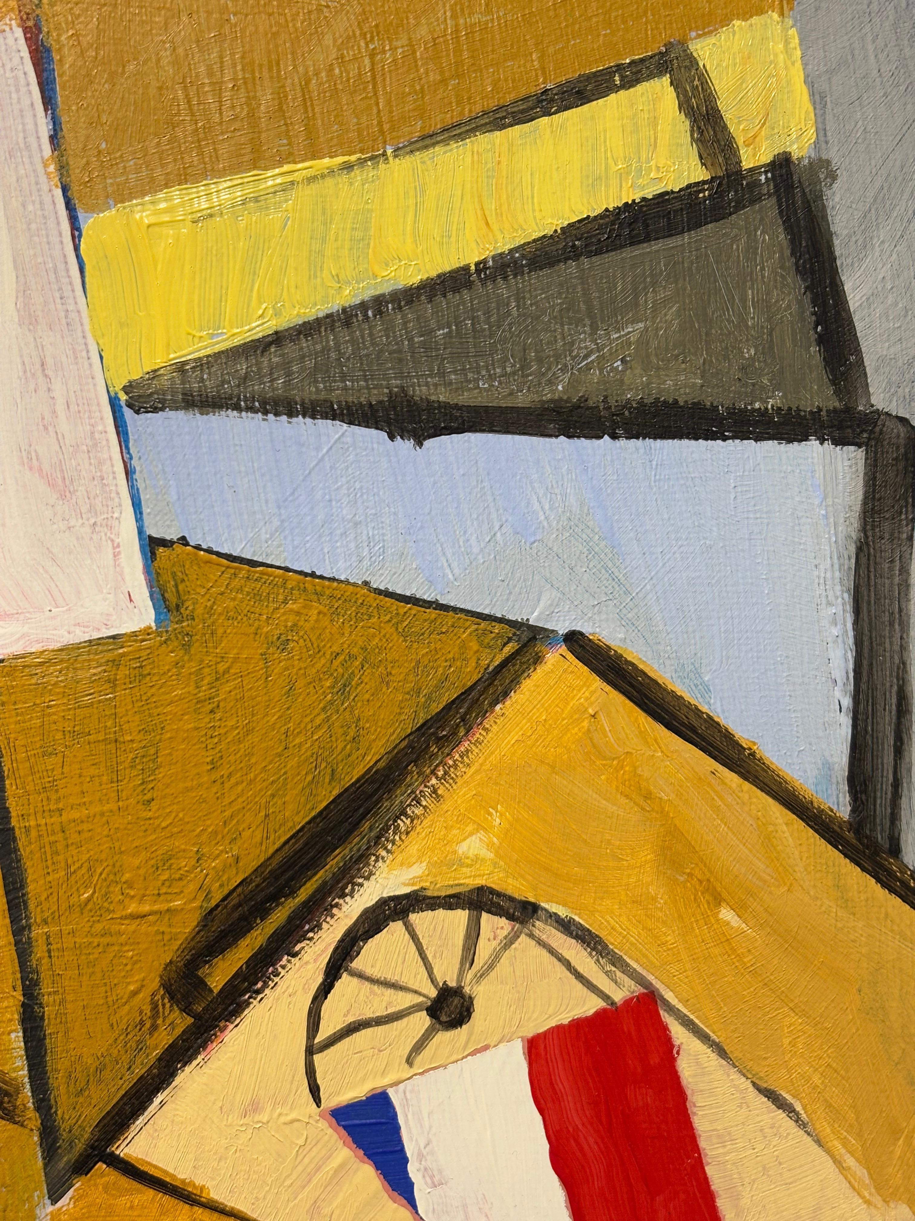 Paysage de la Côte d’Azur – Cubist French Riviera Scene, Oil & Acrylic on canvas im Angebot 2