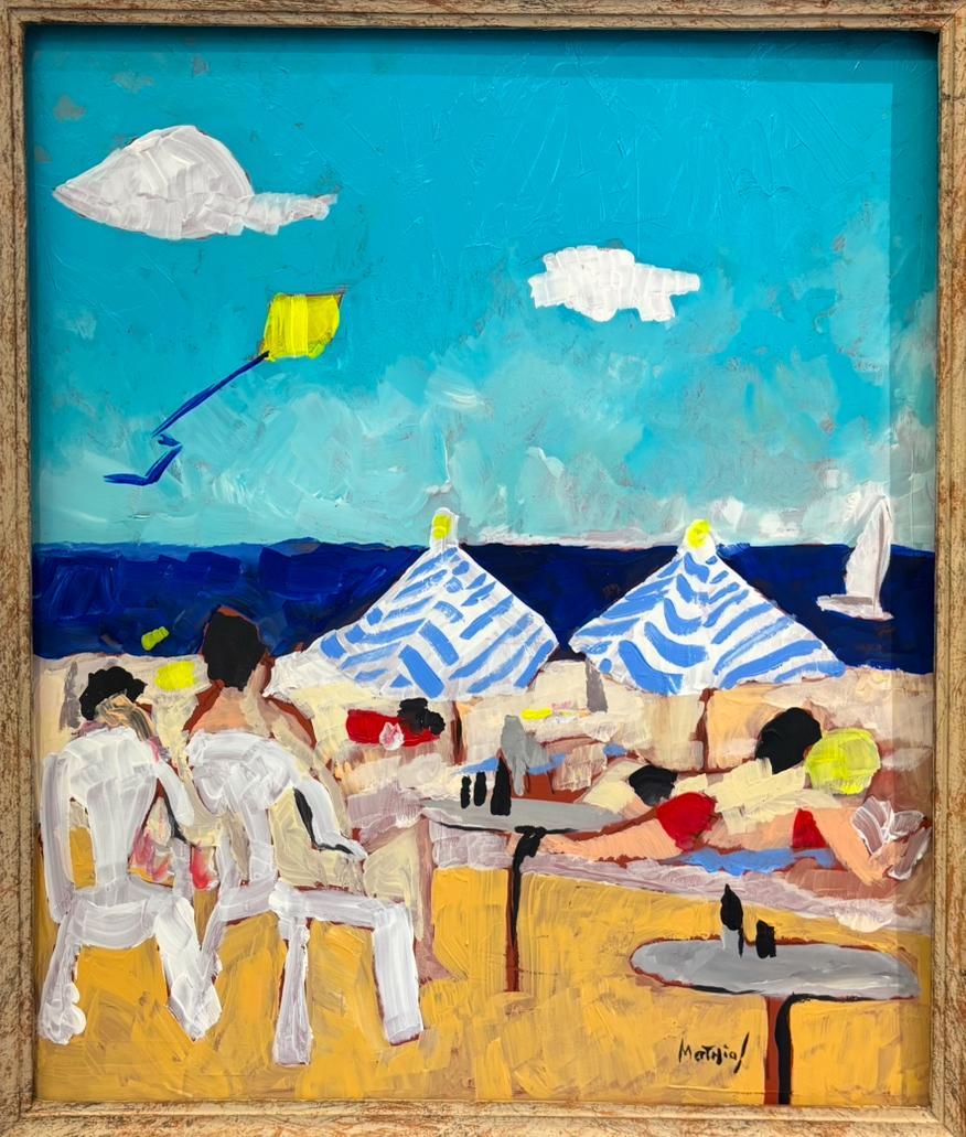 Plage de l'Hérault - Scena di spiaggia al sole, stile figurativo contemporaneo, G Mathias - Painting di Grégoire Mathias