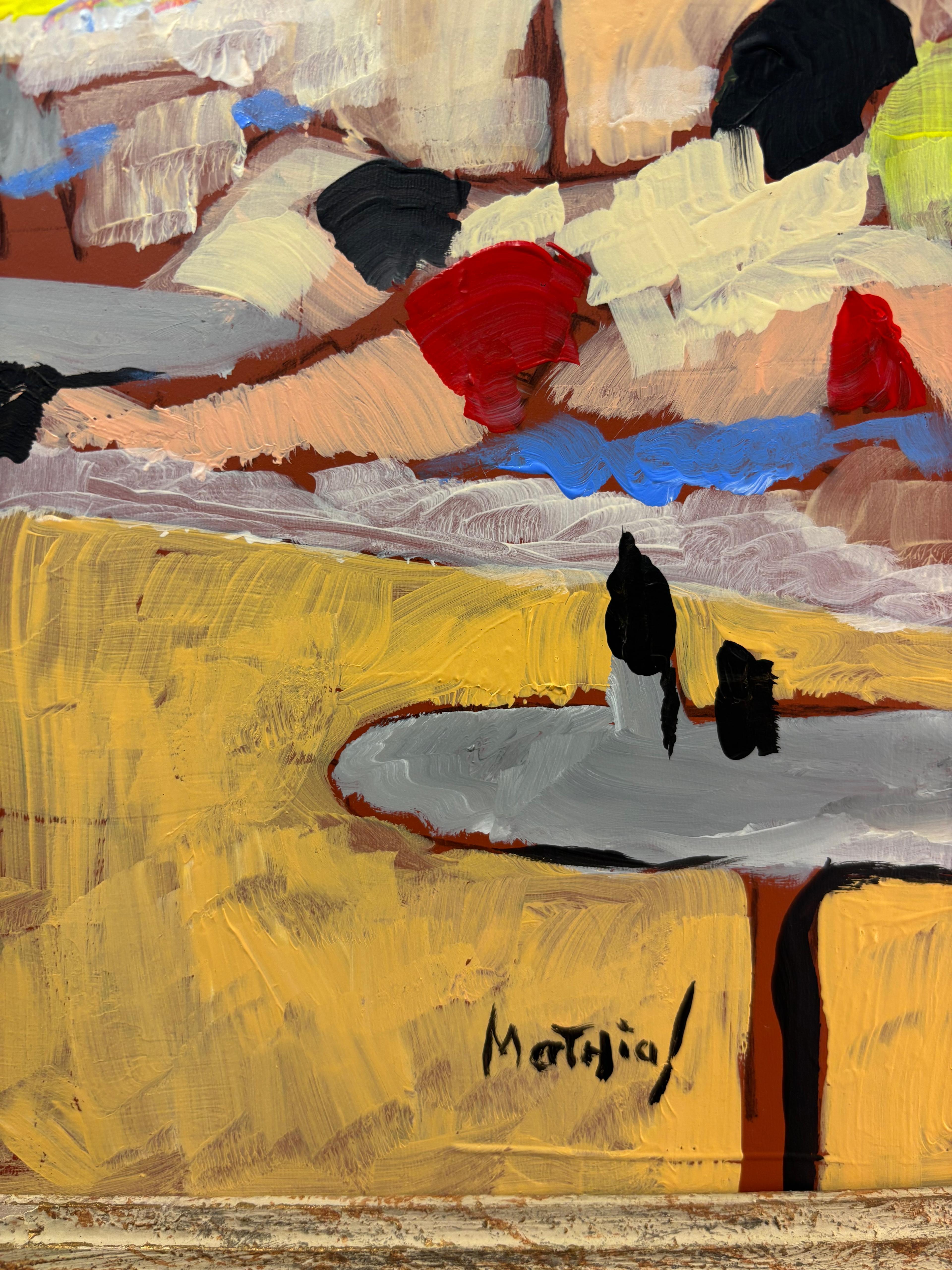 Plage de l'Hérault - Scena di spiaggia al sole, stile figurativo contemporaneo, G Mathias in vendita 1
