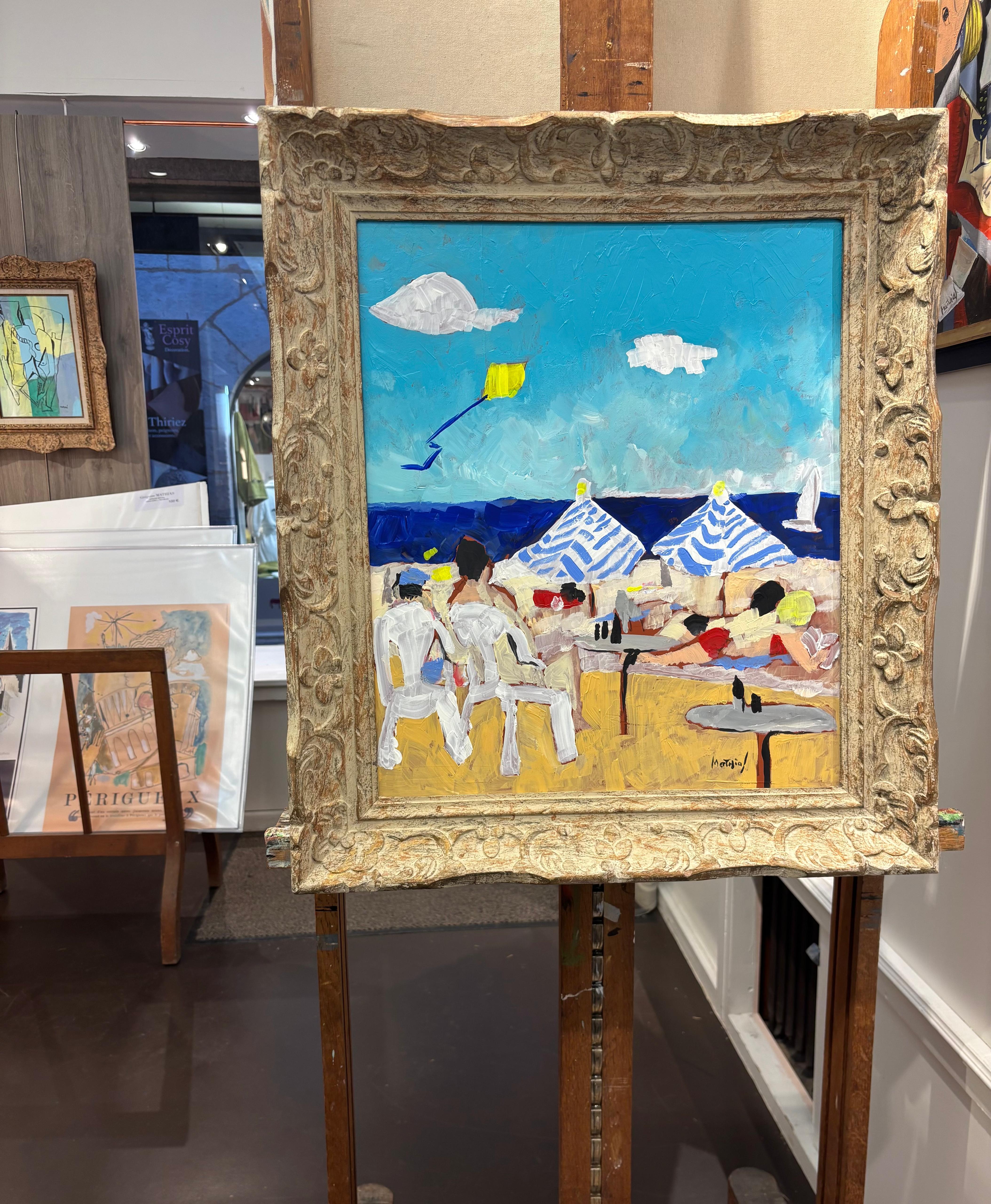 Plage de l'Hérault - Scena di spiaggia al sole, stile figurativo contemporaneo, G Mathias in vendita 2