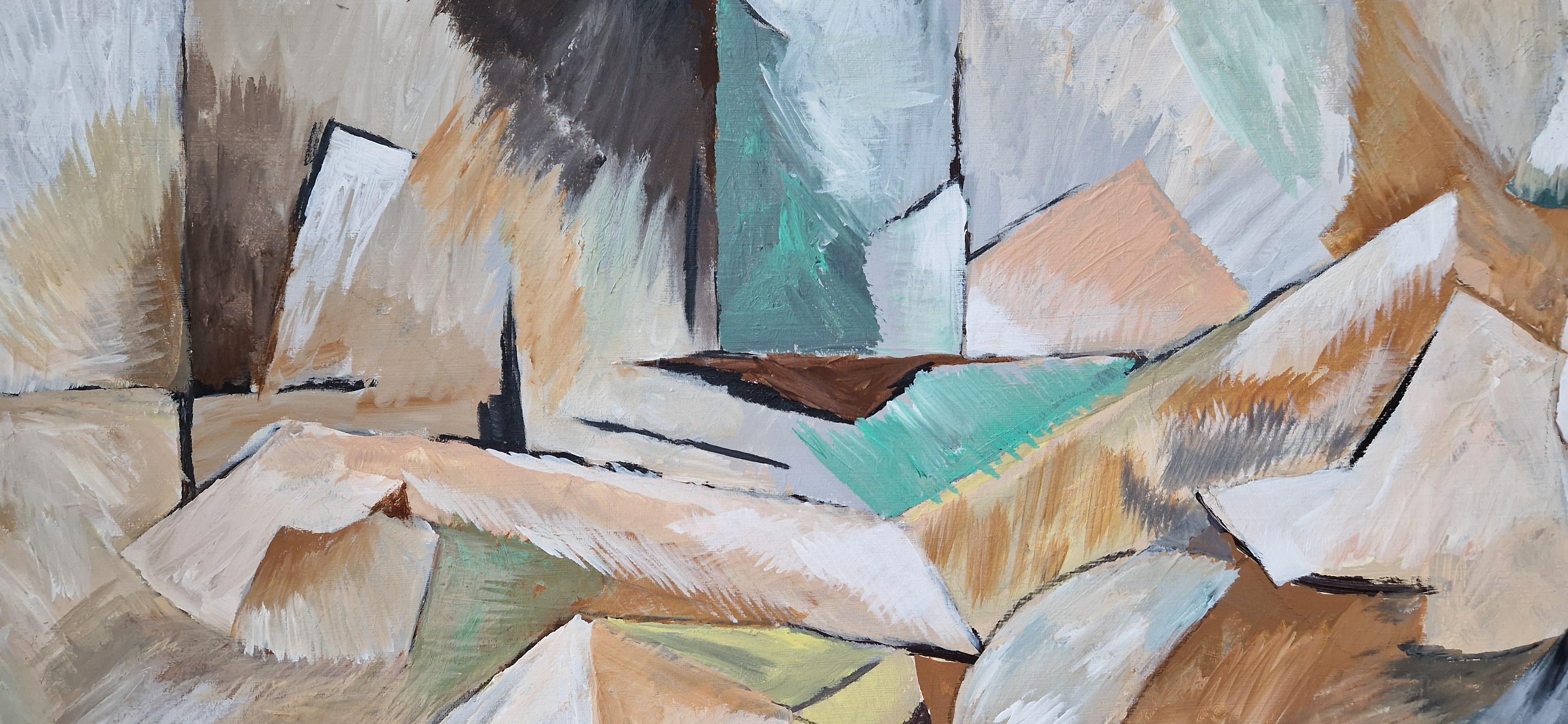Polymnie, Muse de la Poésie – Large cubist acrylic on canvas by Grégoire Mathias For Sale 8