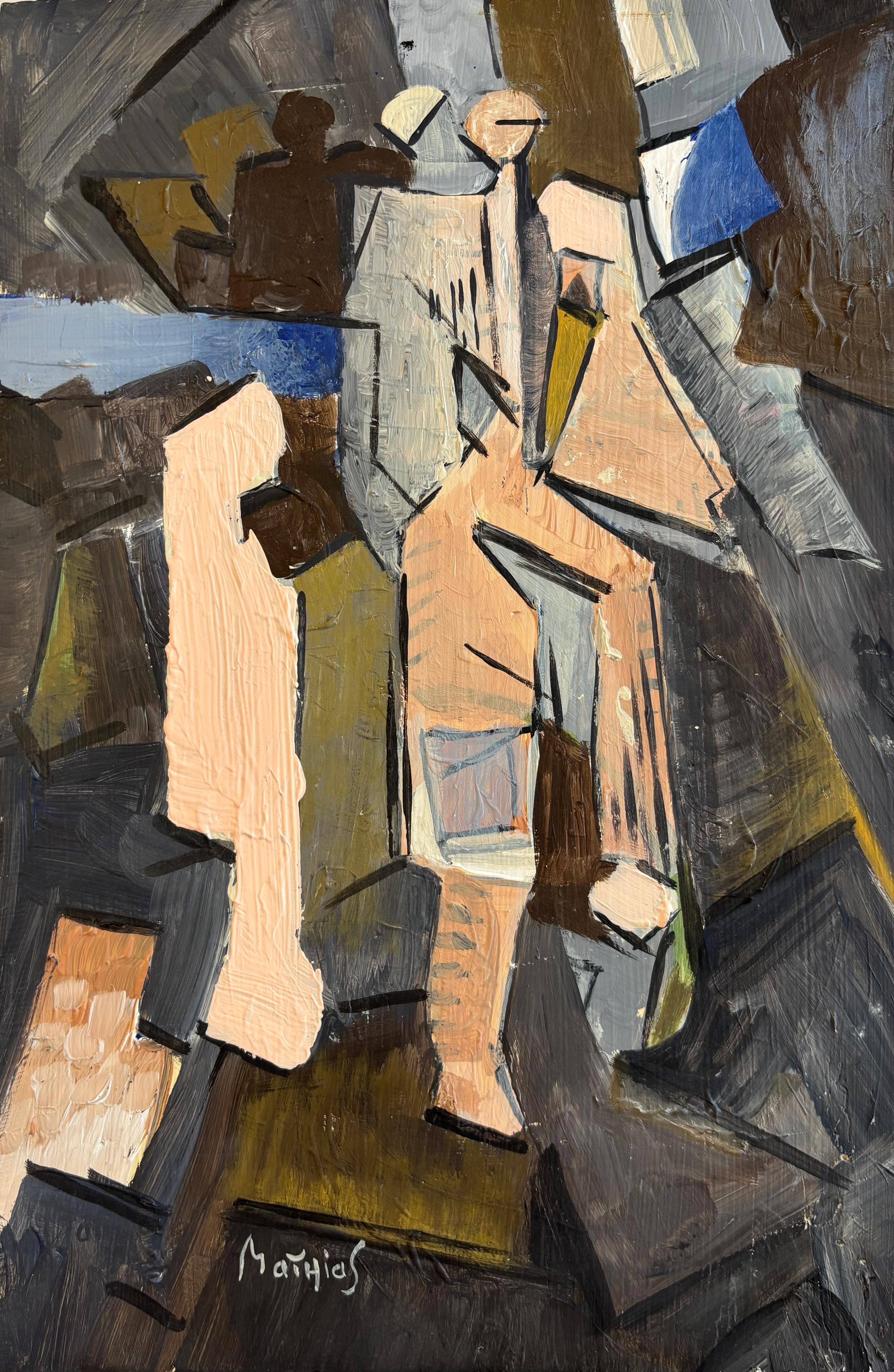 Promenade by Grégoire Mathias – Geometric Cubist Composition in Earth Tones For Sale 1