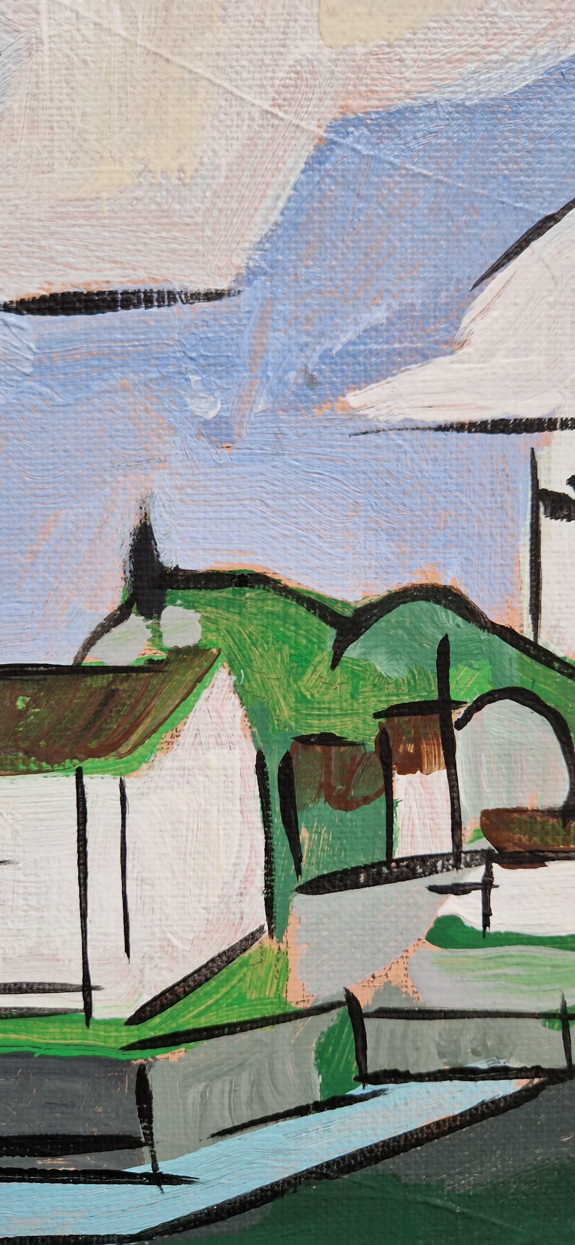Sandycove I von Greg Mathias - Irisches Küstendorf im modernen Kubismus im Angebot 10