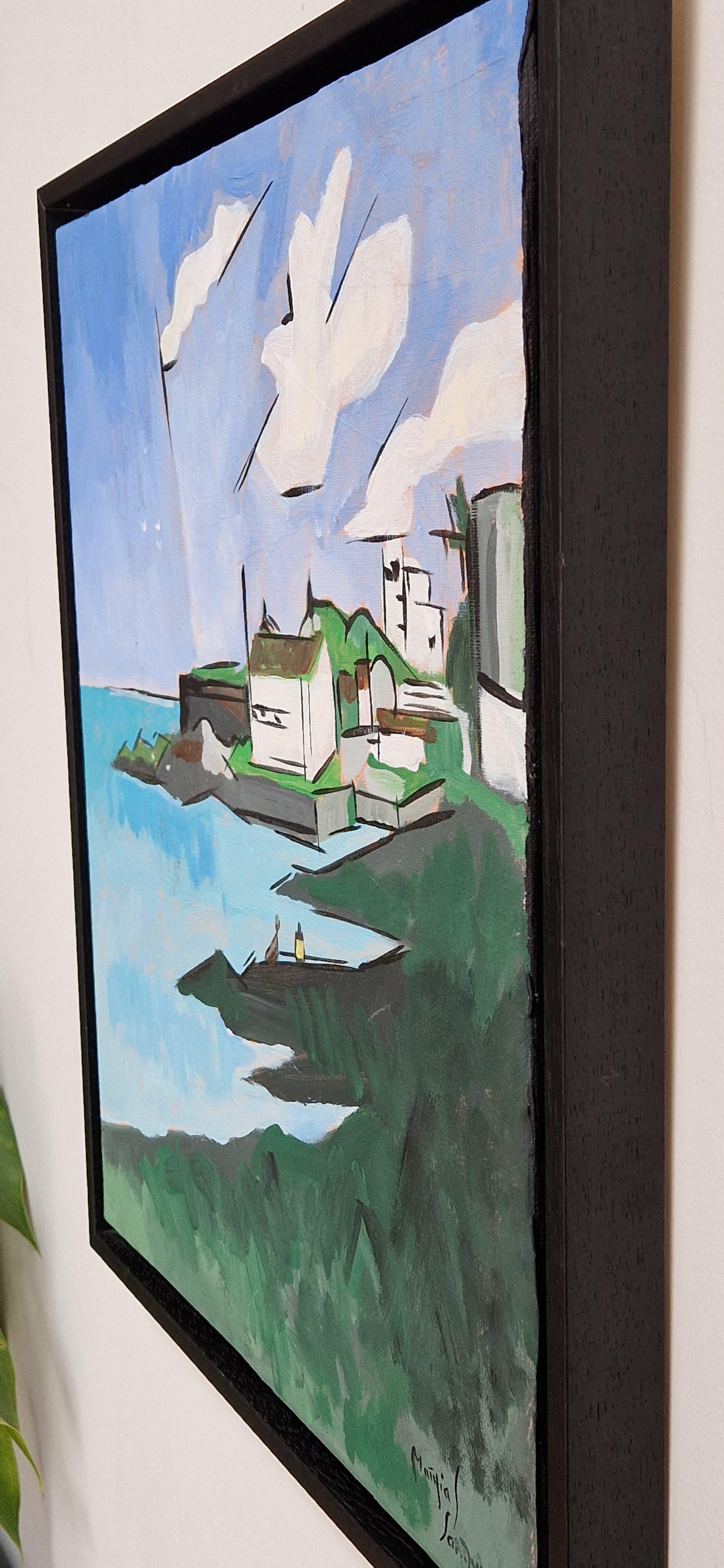 Sandycove I von Greg Mathias - Irisches Küstendorf im modernen Kubismus im Angebot 15