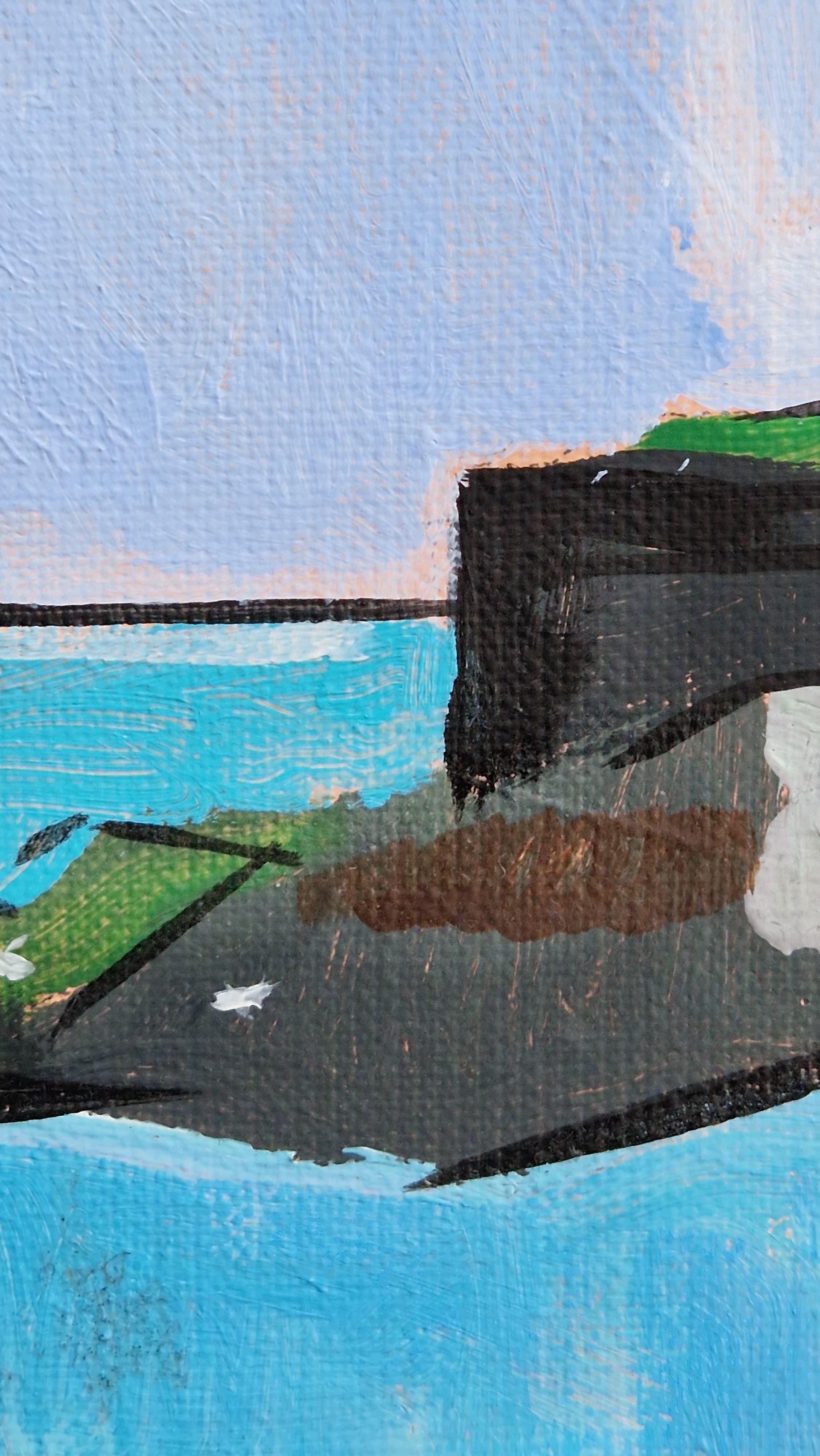 Sandycove I von Greg Mathias - Irisches Küstendorf im modernen Kubismus (Grau), Landscape Painting, von Grégoire Mathias