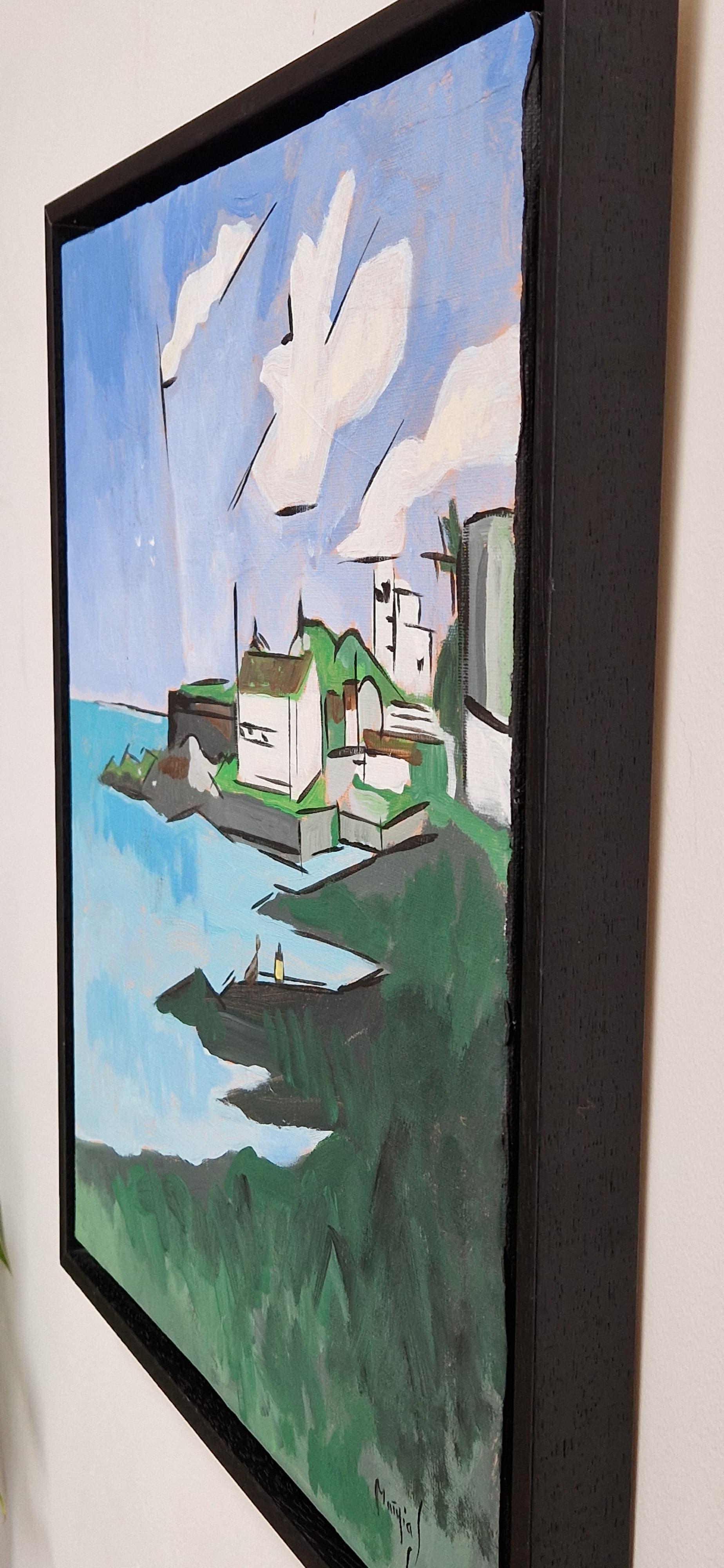 Sandycove I von Greg Mathias - Irisches Küstendorf im modernen Kubismus im Angebot 2