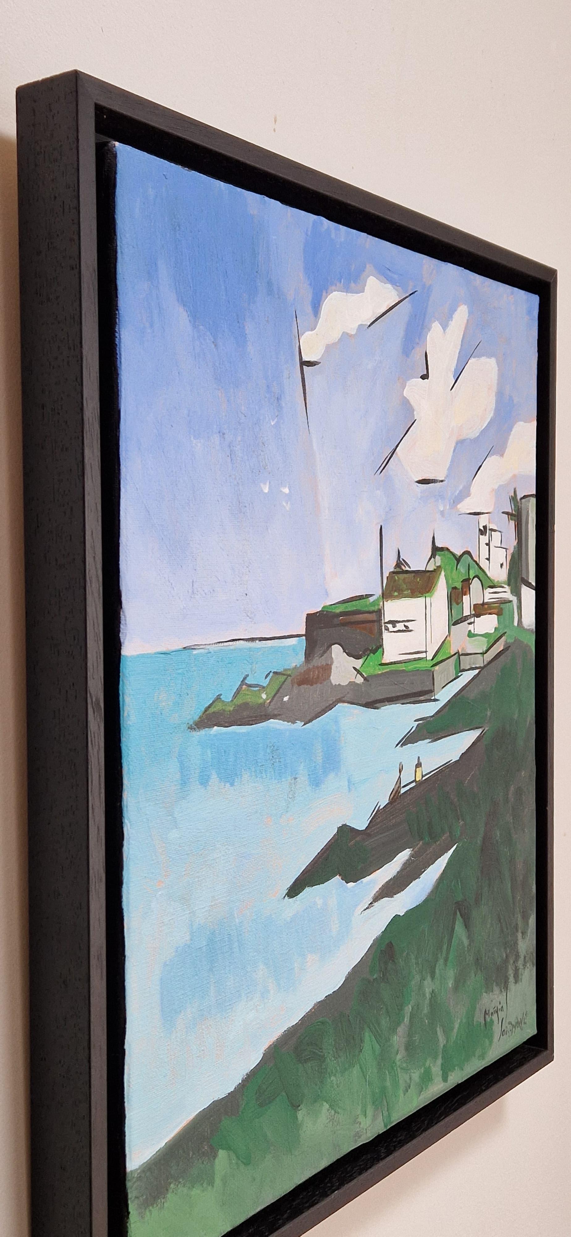 Sandycove I von Greg Mathias - Irisches Küstendorf im modernen Kubismus im Angebot 3