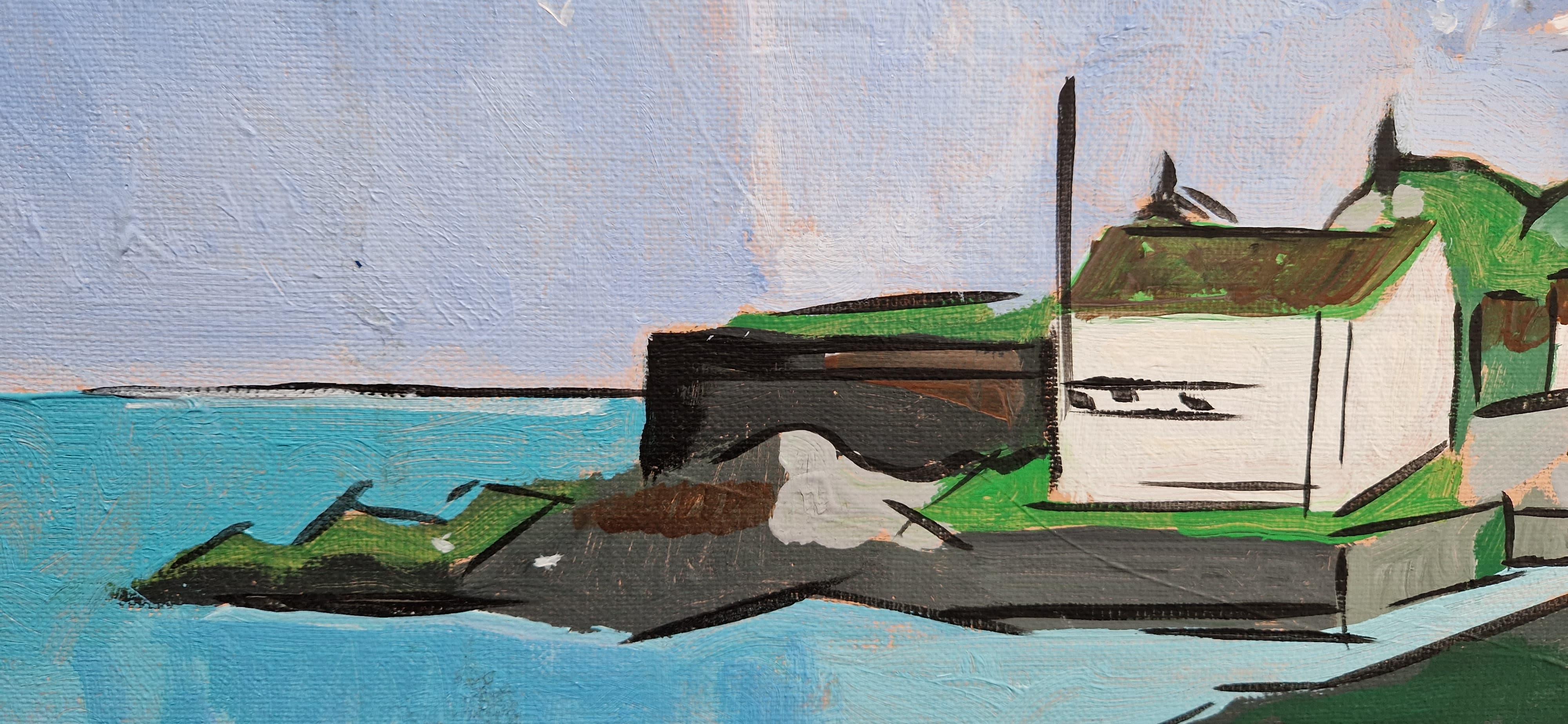 Sandycove I von Greg Mathias - Irisches Küstendorf im modernen Kubismus im Angebot 5