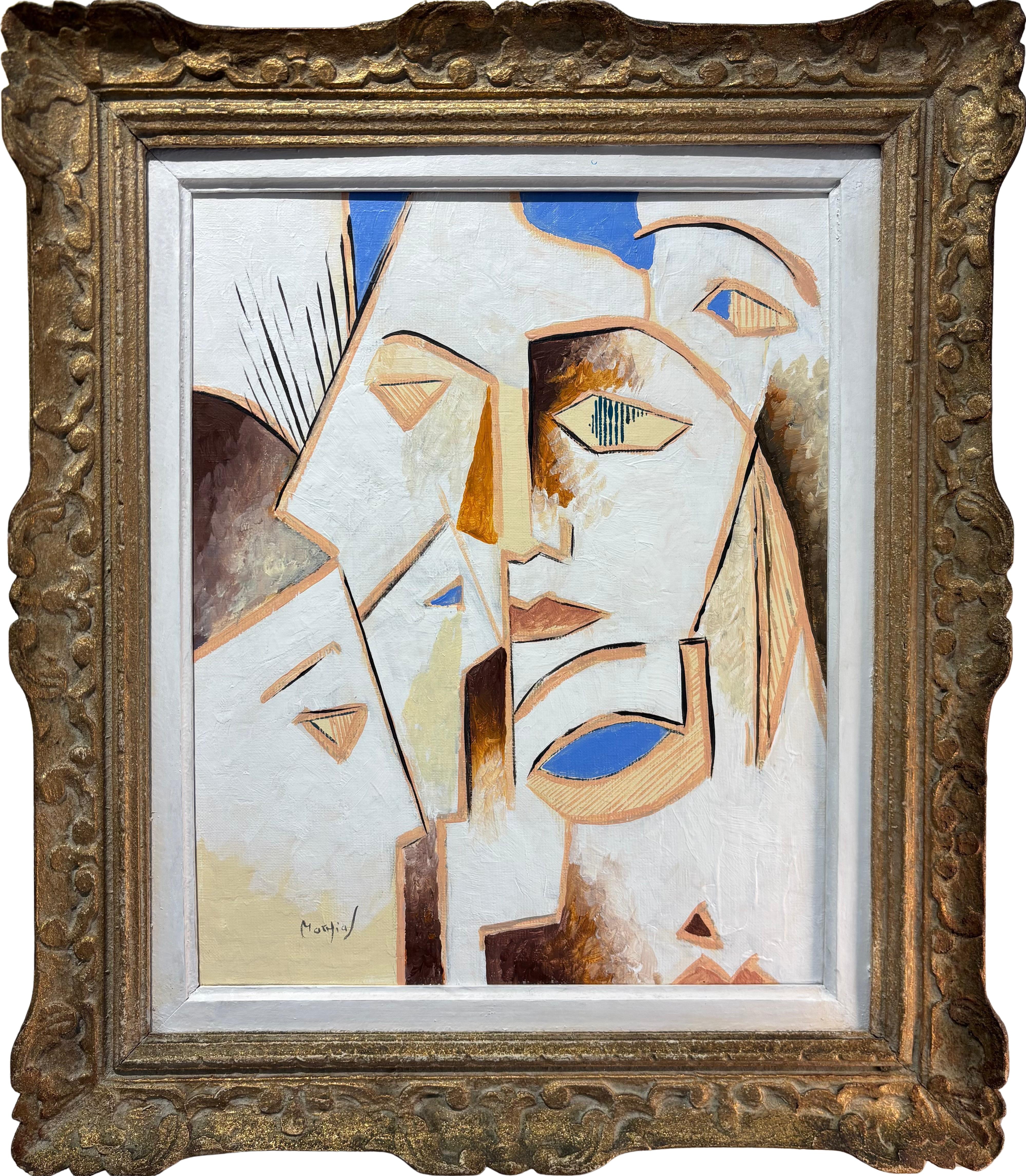 Figurative Painting di Grégoire Mathias - Sedes Sapientiae - Ritratto cubista con profondità simbolica, di Gregoire Mathias