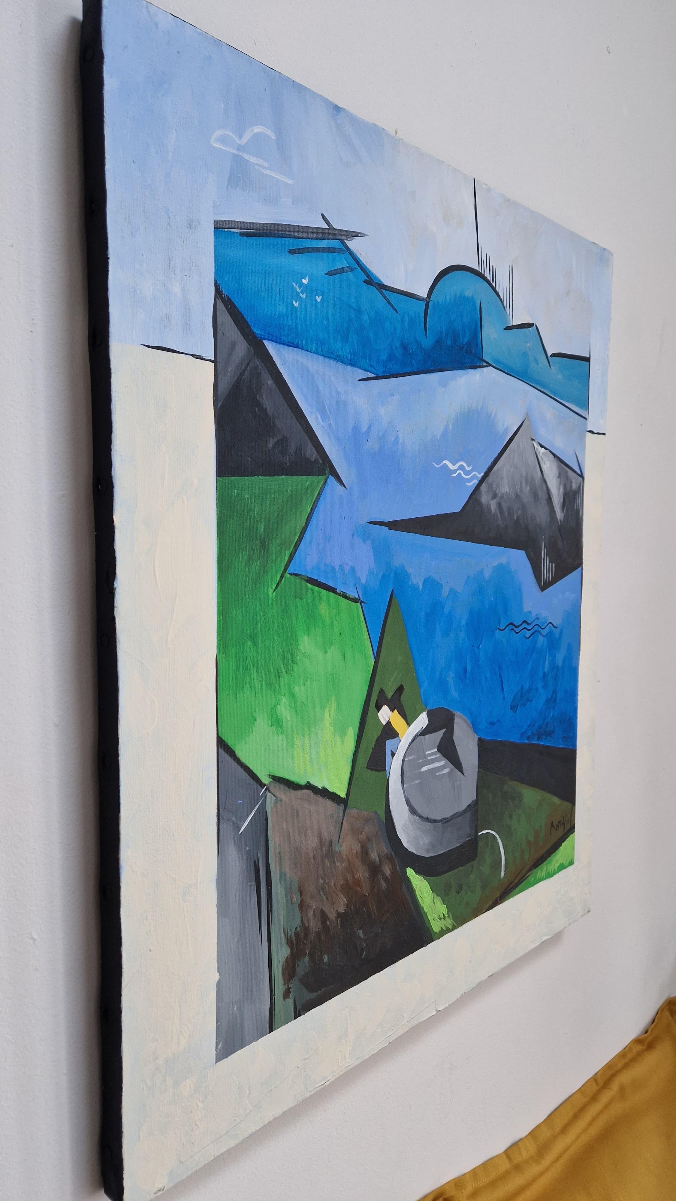 Skellig Michael di Grégoire Mathias - Paesaggio costiero irlandese nel cubismo moderno in vendita 3