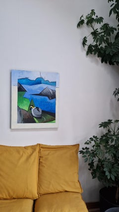 Skellig Michael - Paesaggio costiero irlandese cubista moderno, pittura acrilica