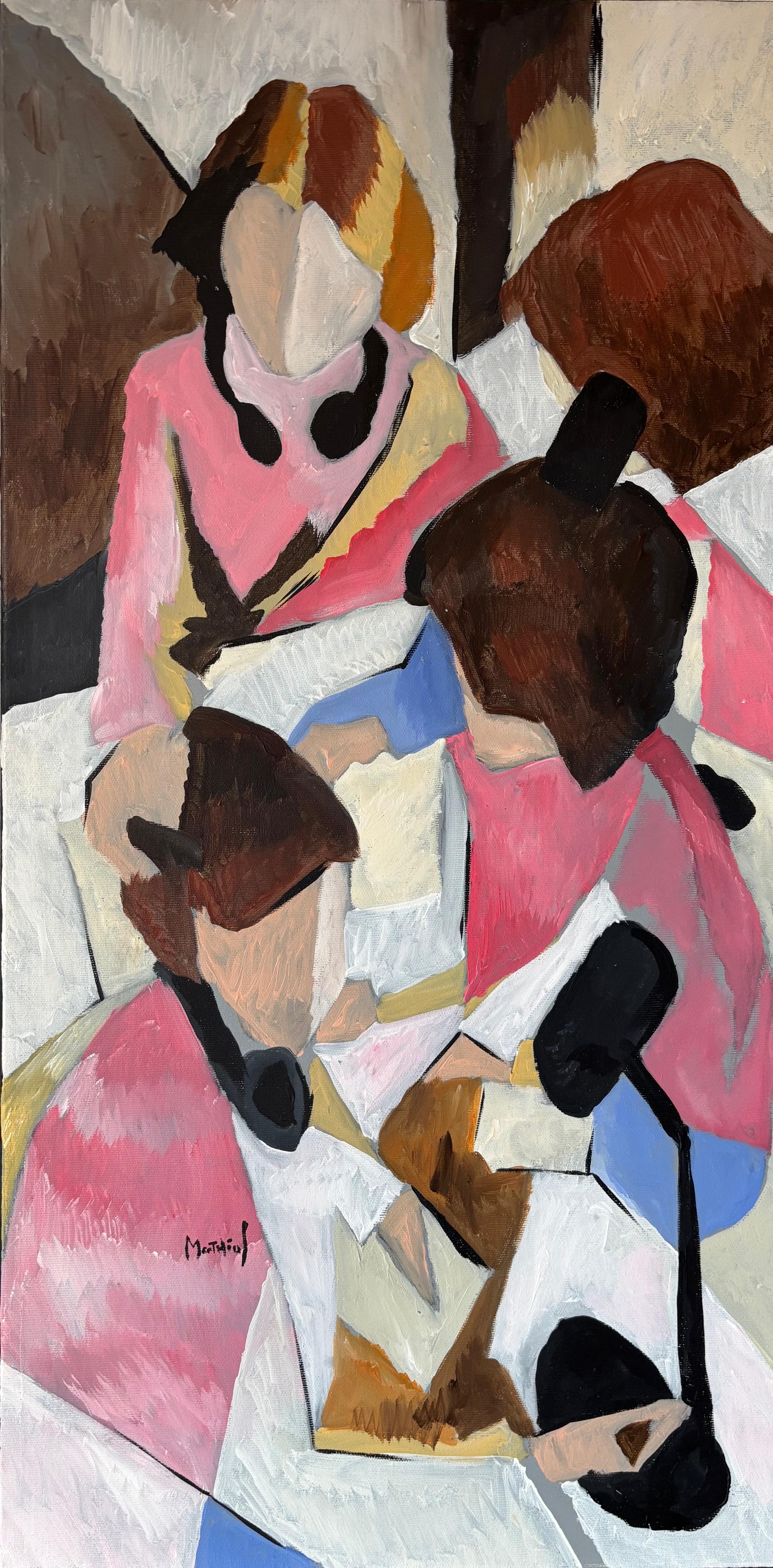 Soirée Philosophique by G Mathias – Cubist Reflection on Intellectual Discourse For Sale 5