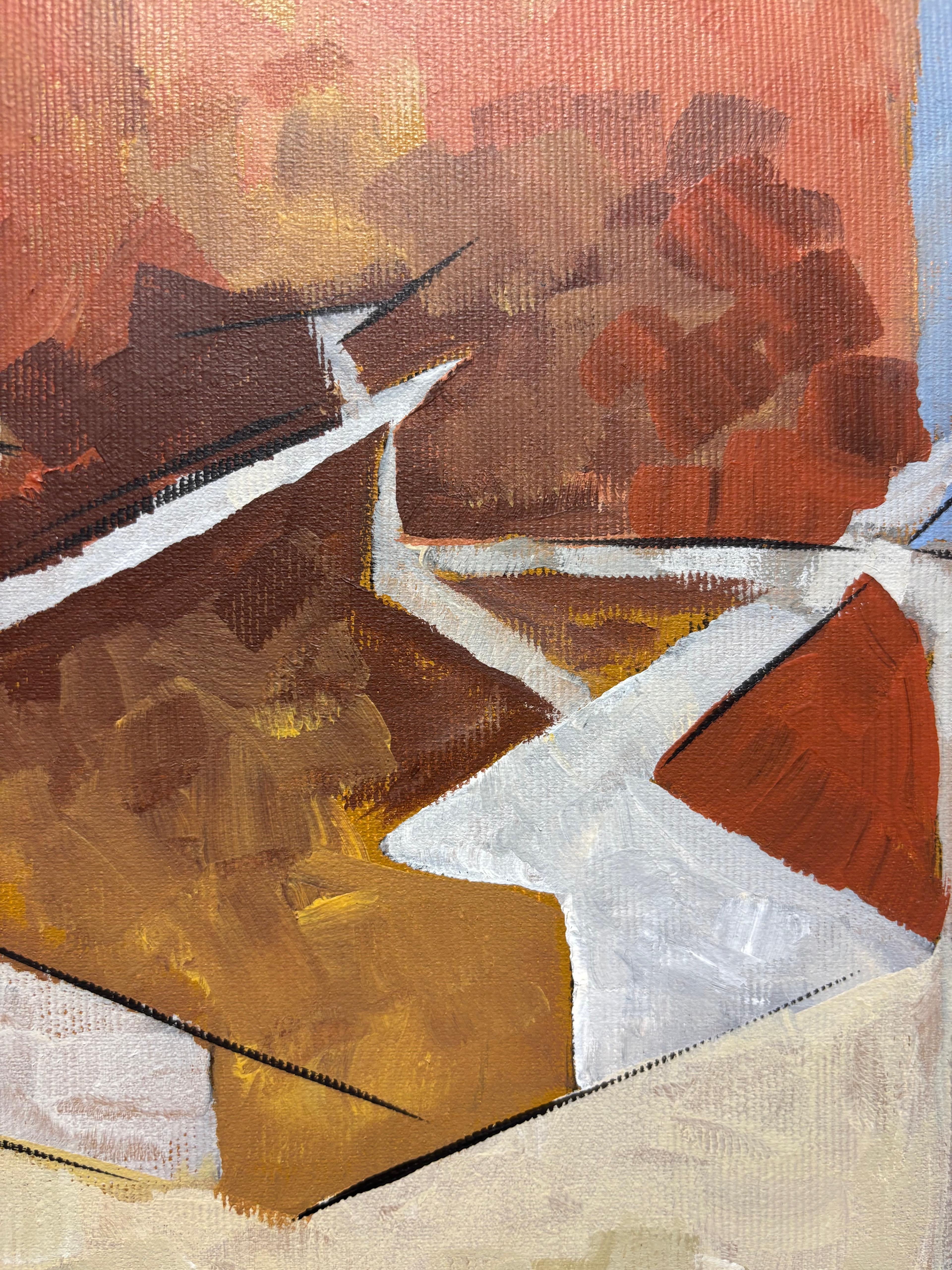 Taureaux et Cervidés – Wildlife Abstraction in Diachronic Cubism, by G. Mathias - Brown Abstract Painting by Grégoire Mathias