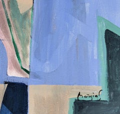 "Visite de l'Atelier" – Modern Cubist Studio Scene, acrylic on canvas