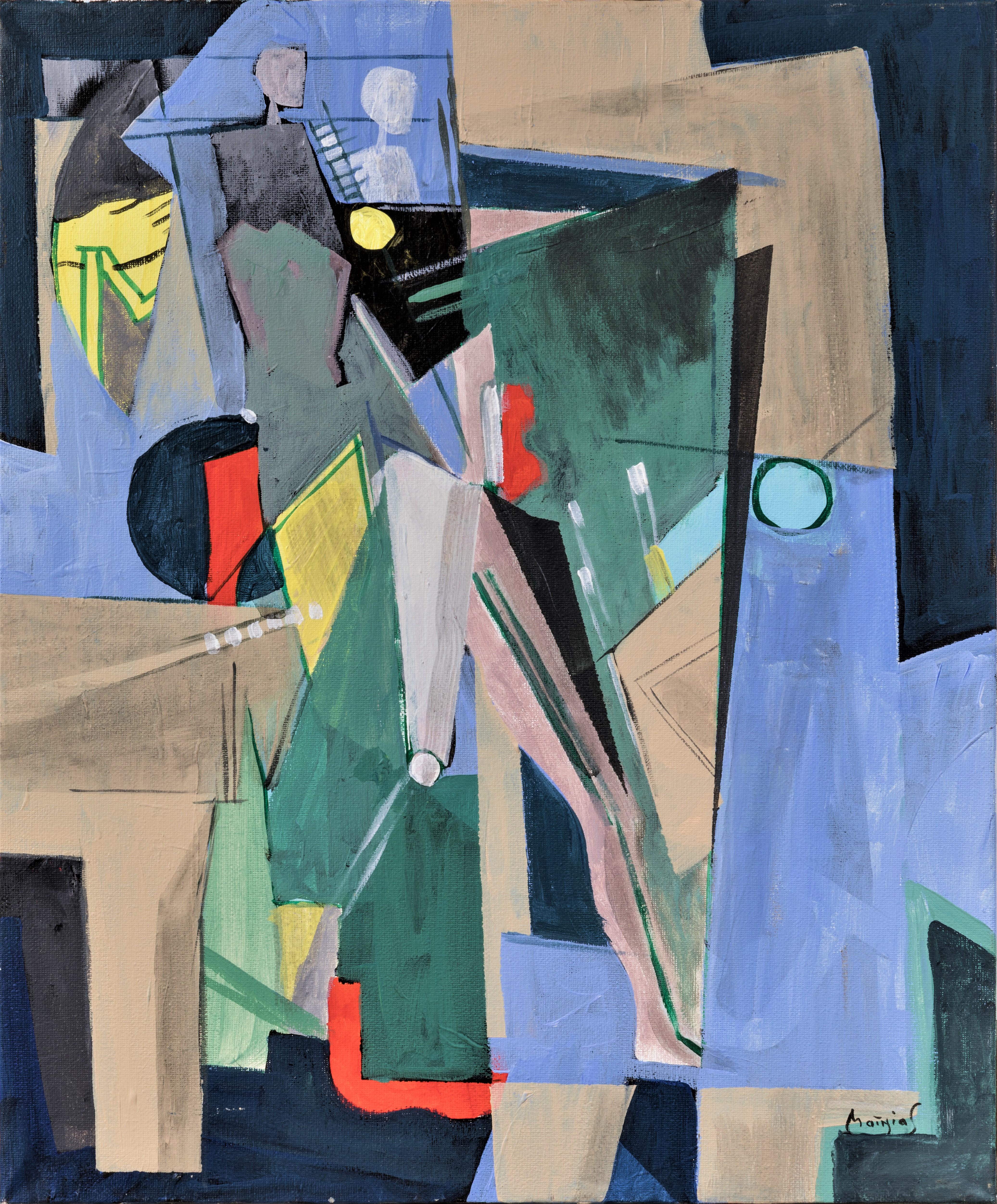 "Visite de l
Atelier" – Modern Cubist Studio Scene, acrylic on canvas