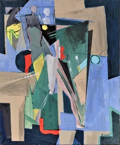 "Visite de l
Atelier" – Modern Cubist Studio Scene, acrylic on canvas