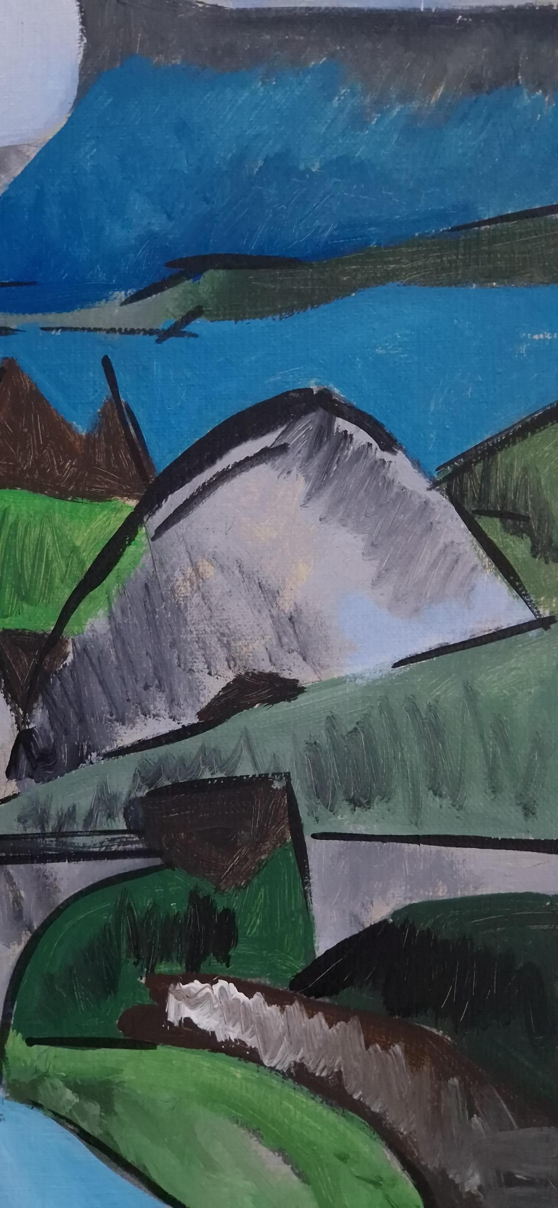 Wishing Bridge I di Grégoire Mathias - Acrilico su tela, paesaggio cubista irlandese in vendita 1