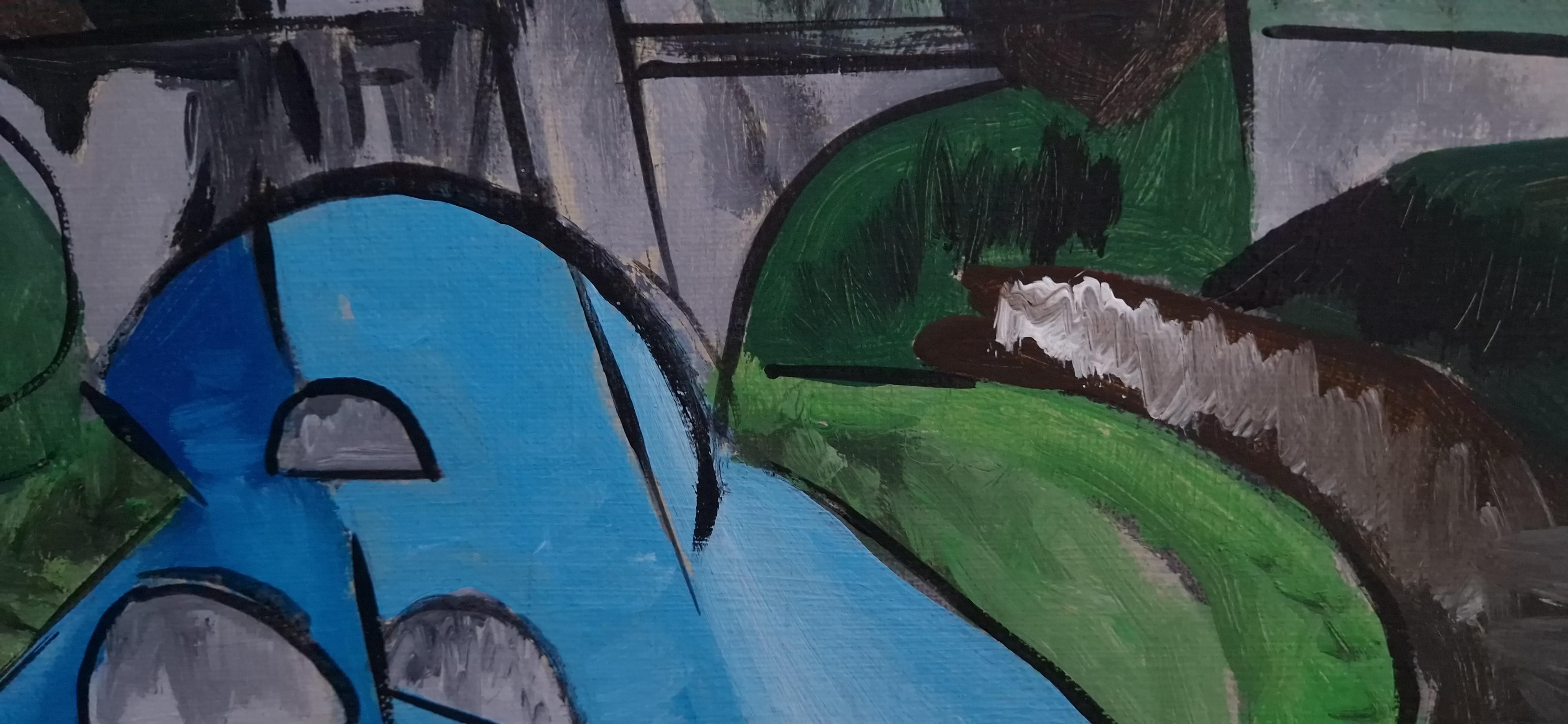 Wishing Bridge I di Grégoire Mathias - Acrilico su tela, paesaggio cubista irlandese in vendita 5