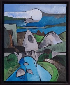 Puente de los deseos I de Grégoire Mathias - Acrílico sobre lienzo, Paisaje cubista irlandés
