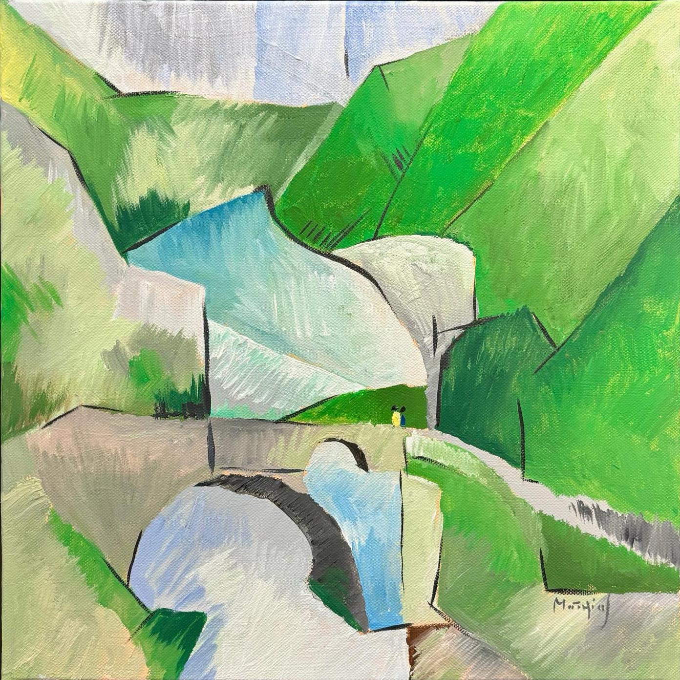 Wishing Bridge II di Grégoire Mathias - Paesaggio cubista irlandese, formato quadrato in vendita 1
