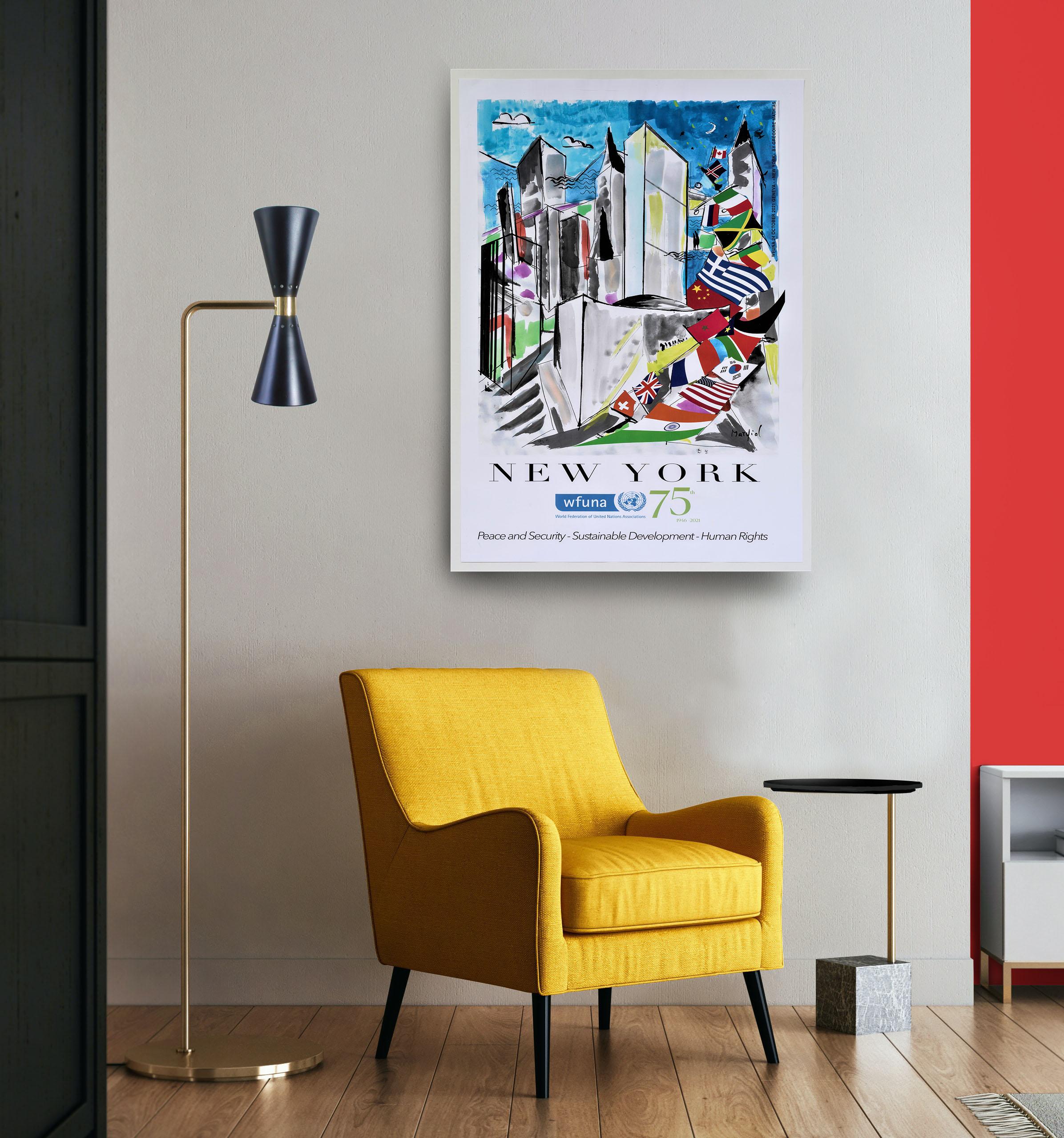 Originalplakat United Nations New York 2021 / Affiche originale ONU ONU, Original – Print von Grégoire Mathias