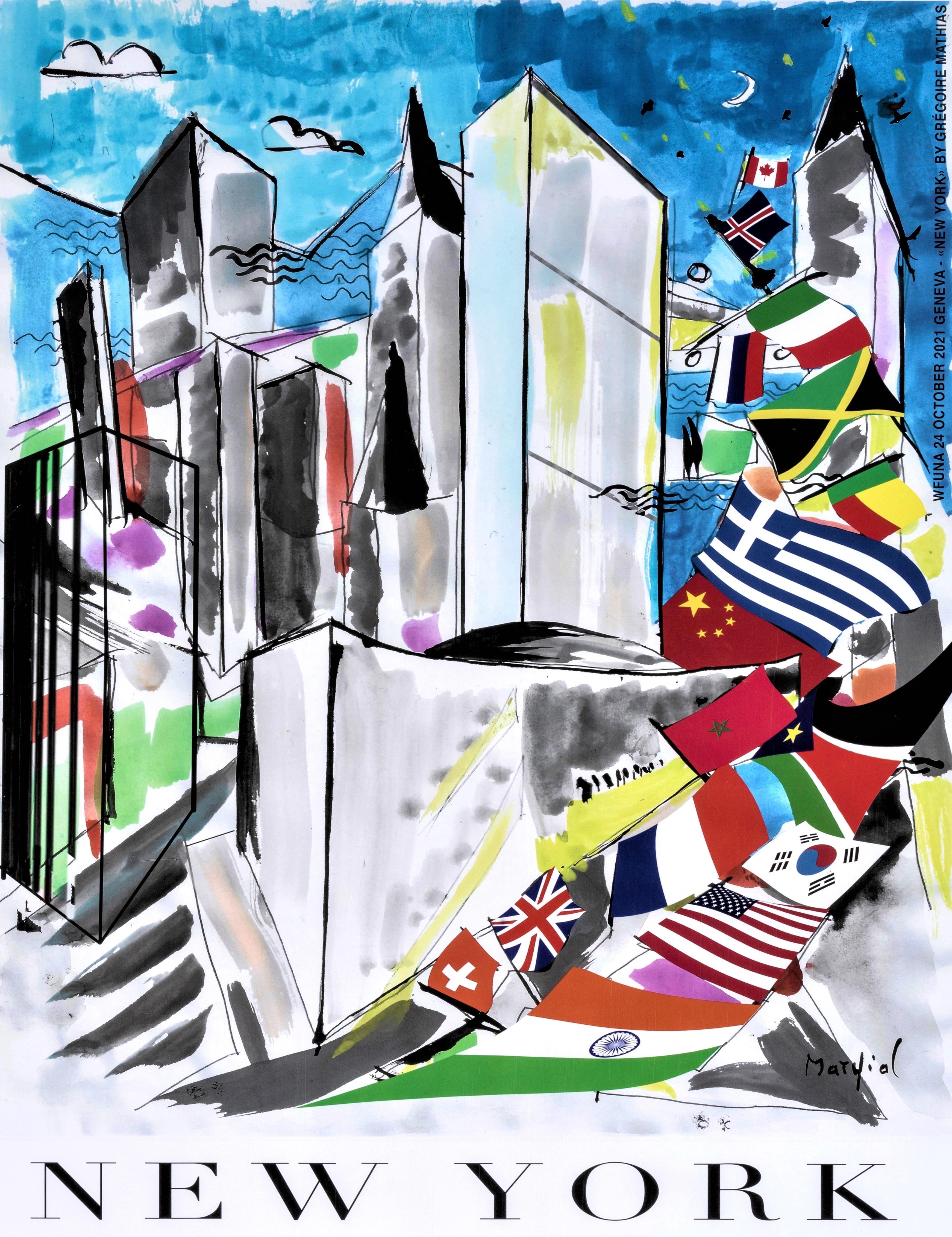 Originalplakat United Nations New York 2021 / Affiche originale ONU ONU, Original (Moderne), Print, von Grégoire Mathias