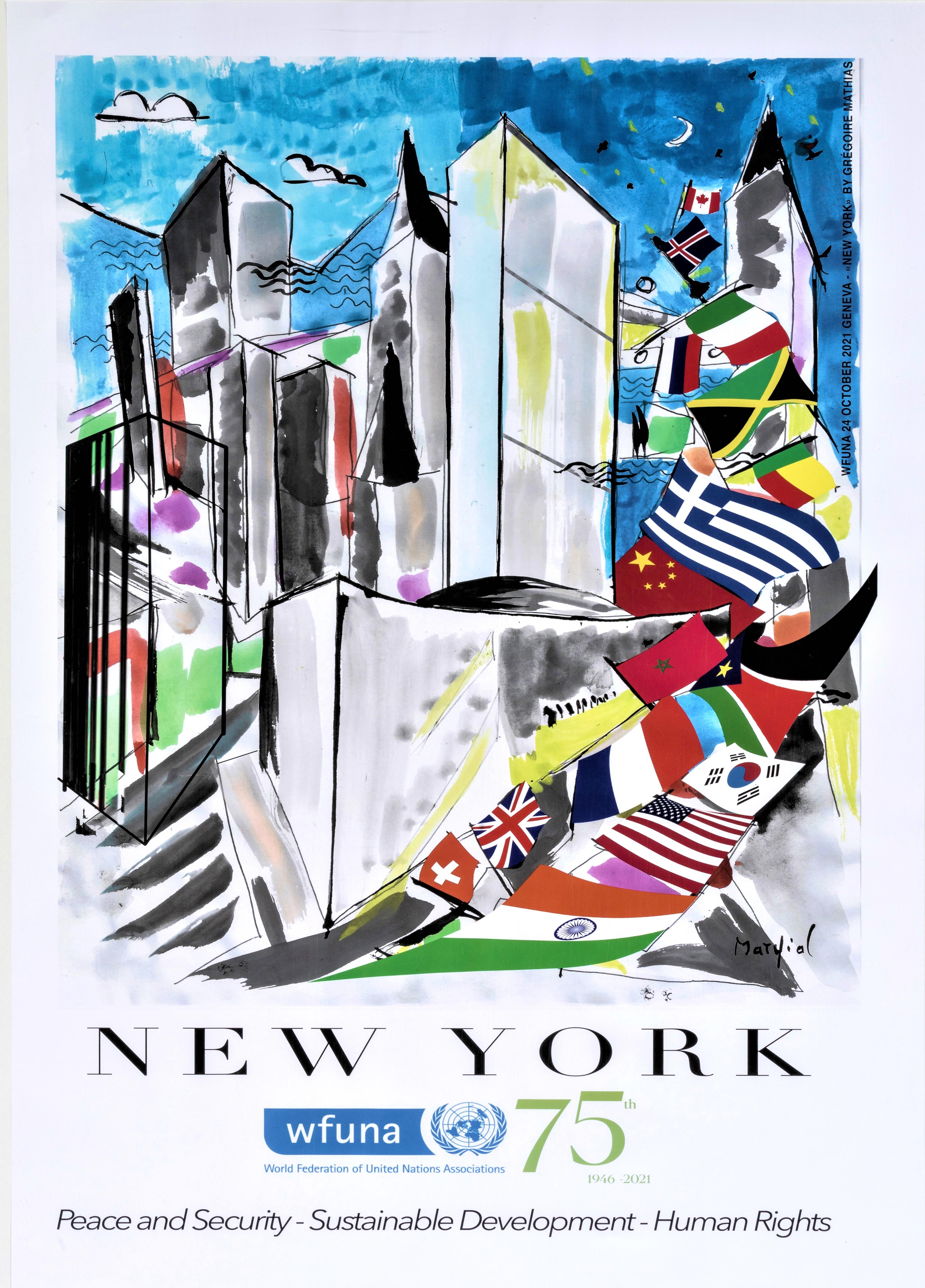 Grégoire Mathias Figurative Print – Originalplakat United Nations New York 2021 / Affiche originale ONU ONU, Original