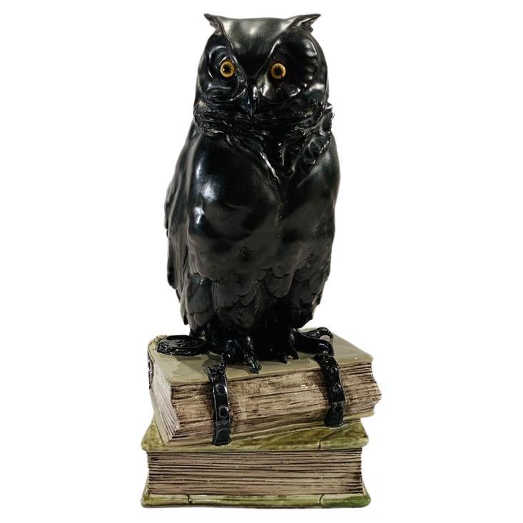 GRI germany Art Deco polychrome porcelain Owl on books 1930. For Sale