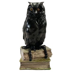 GRI germany Art Deco polychrome porcelain Owl on books 1930.