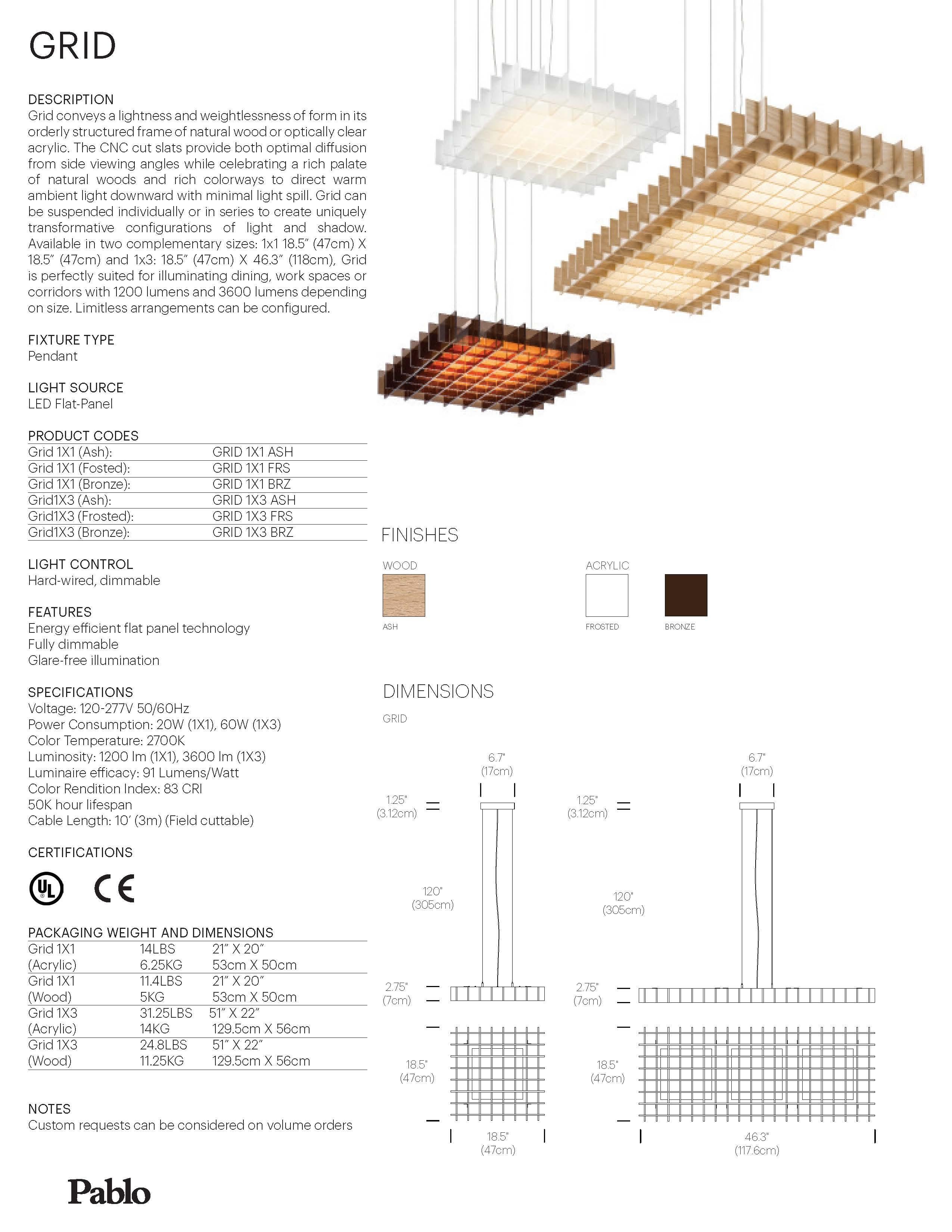 Grid 1:1 Pendelleuchte aus Eschenholz von Pablo Designs (amerikanisch) im Angebot