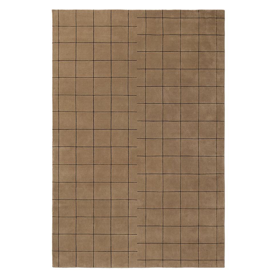 Grid Kastanie/Schwarz, Wollteppich mit geschnittenem Flor