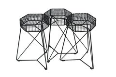 "Grid" Contemporary Stool in Grid and Steel, Brazilian Design