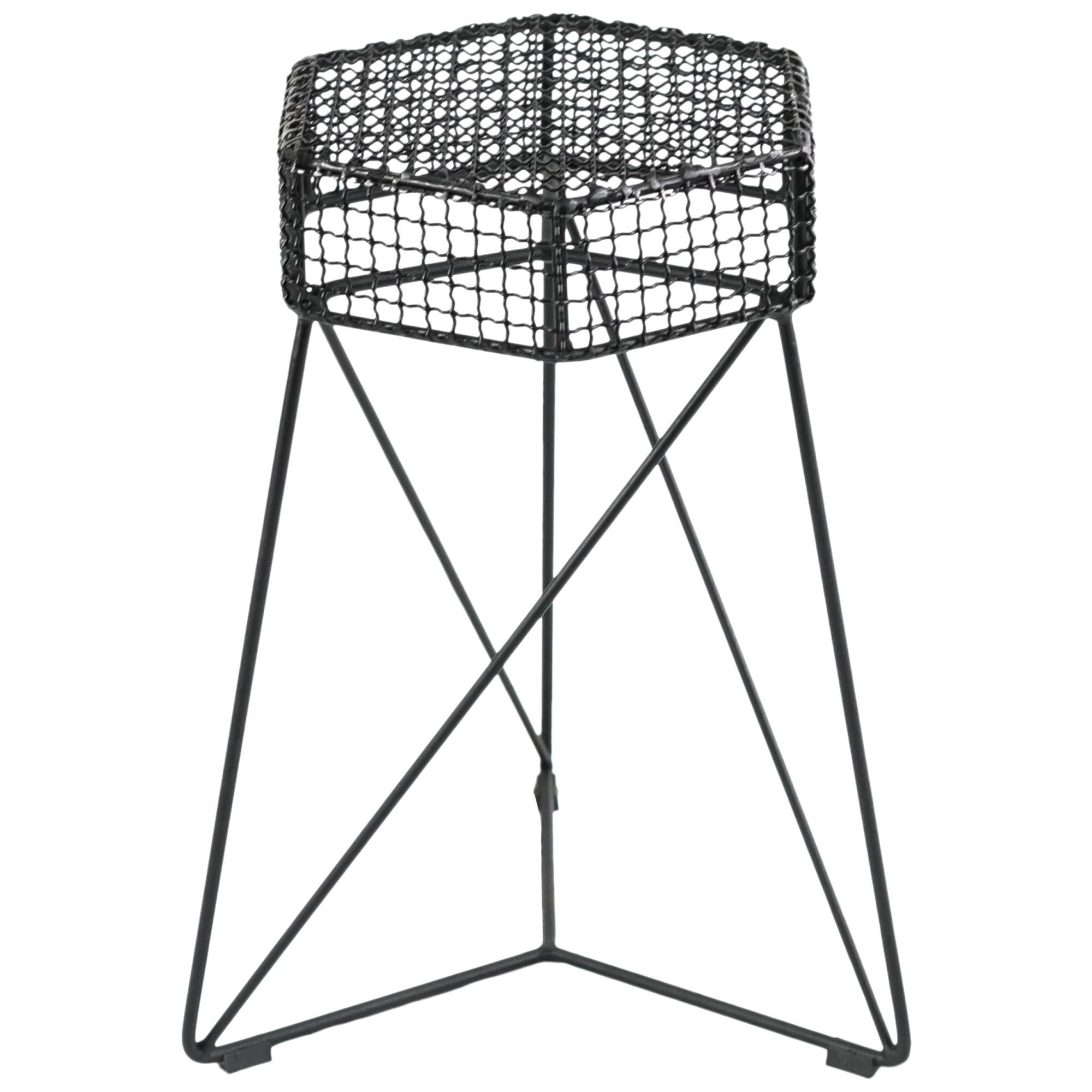 "Grid" Contemporary Stool in Grid and Steel, Brazilian Design For Sale