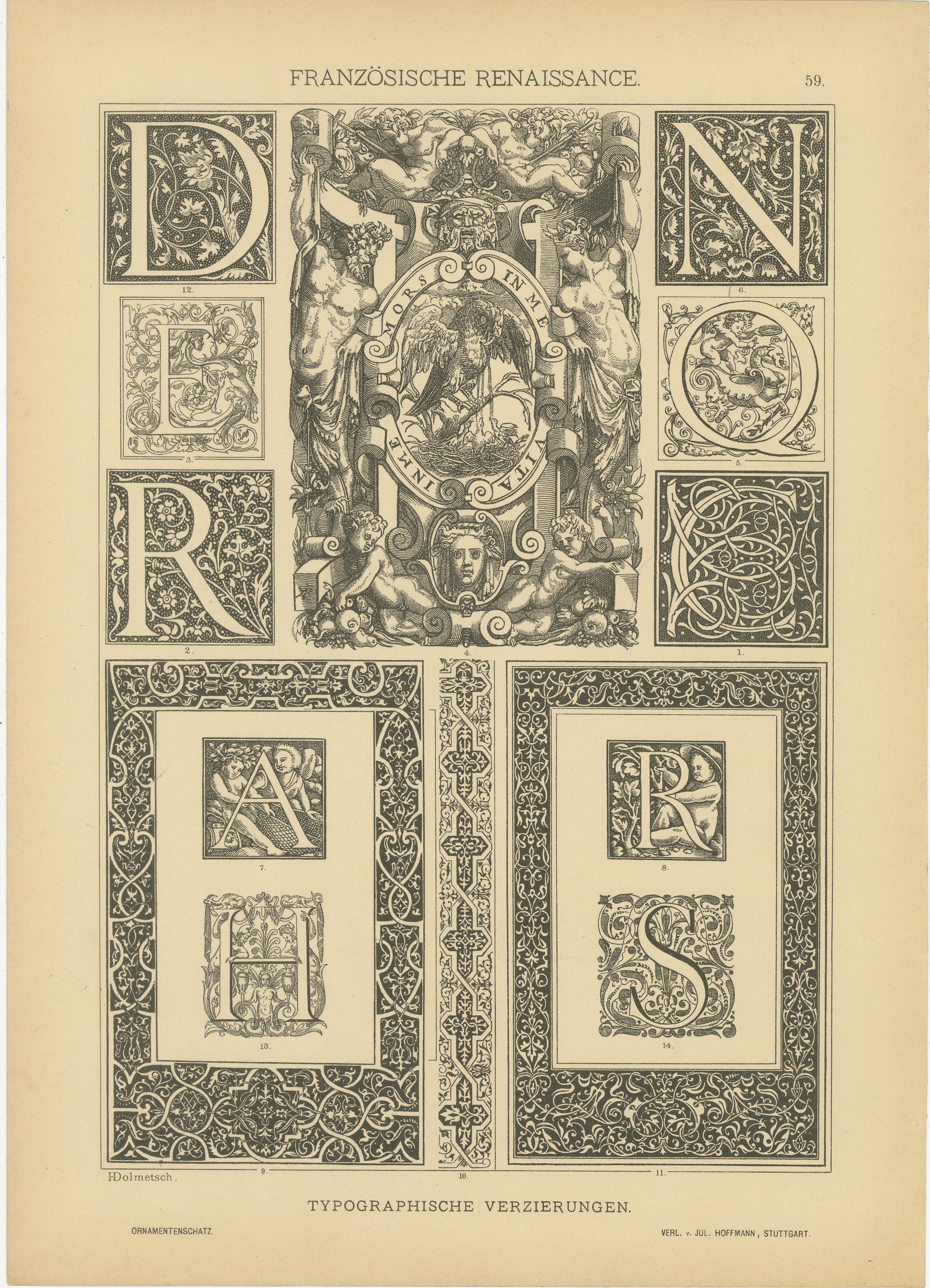 Raster der künstlerischen Designs der French Renaissance, veröffentlicht 1887 im Angebot 5